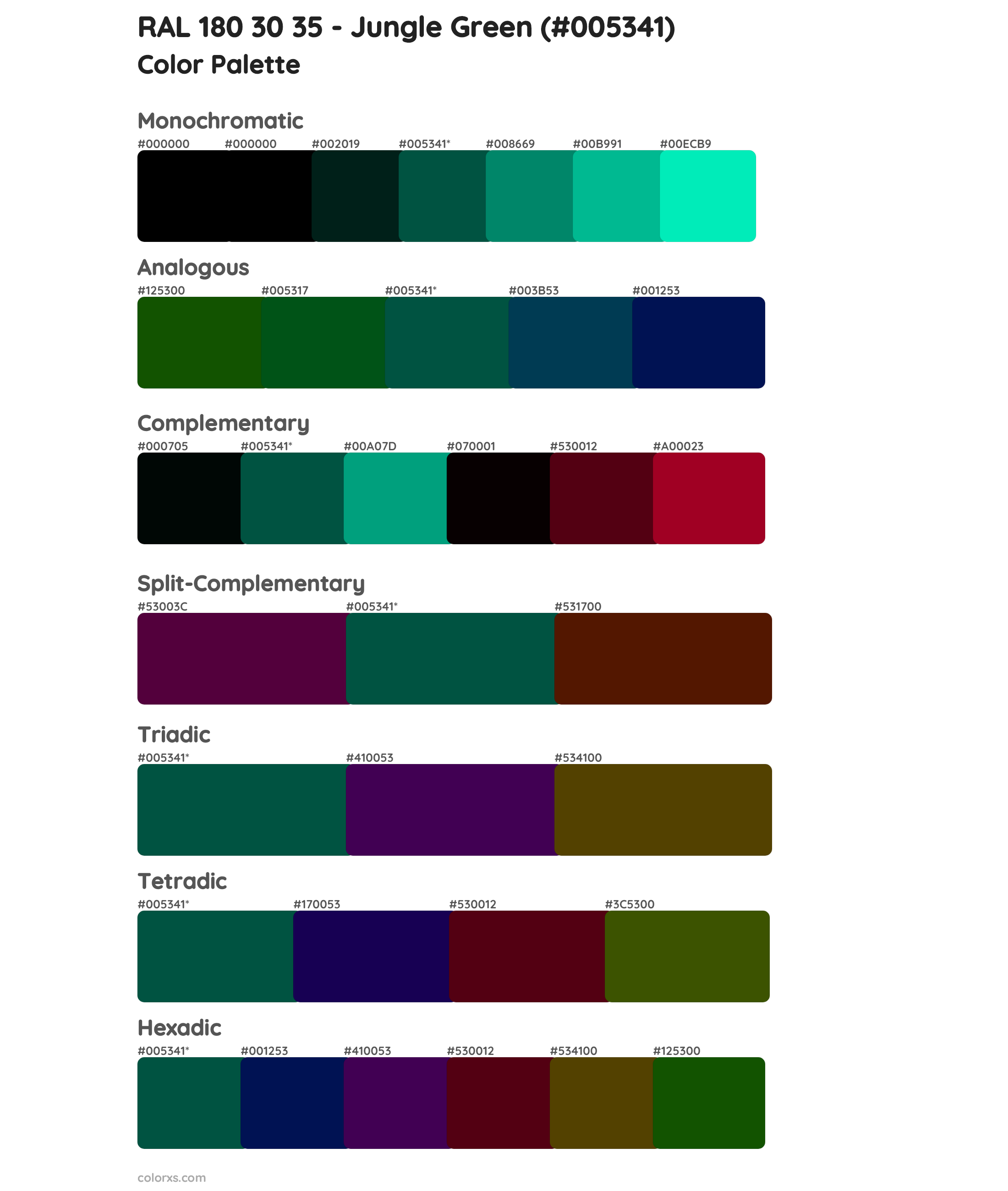 RAL 180 30 35 - Jungle Green Color Scheme Palettes