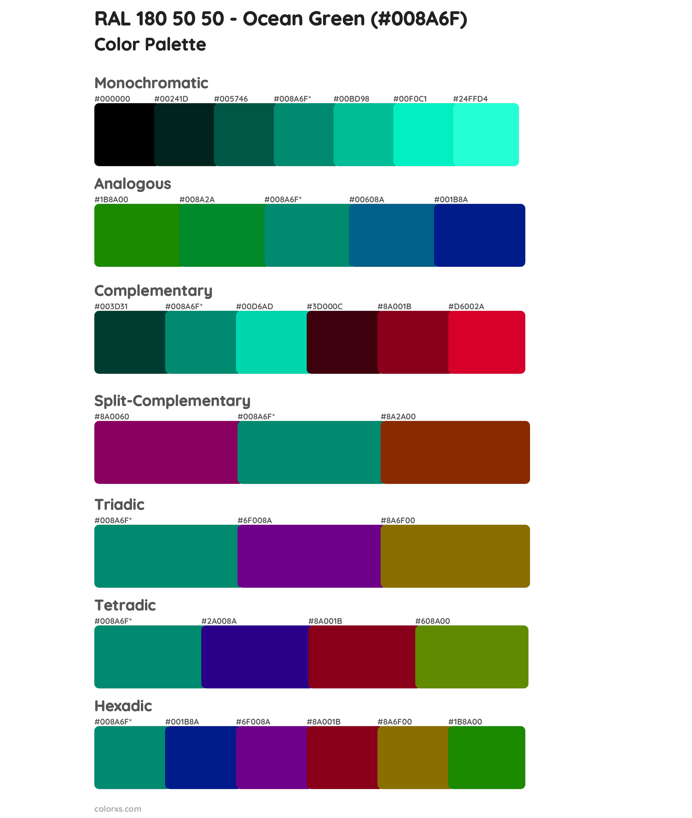 RAL 180 50 50 - Ocean Green Color Scheme Palettes