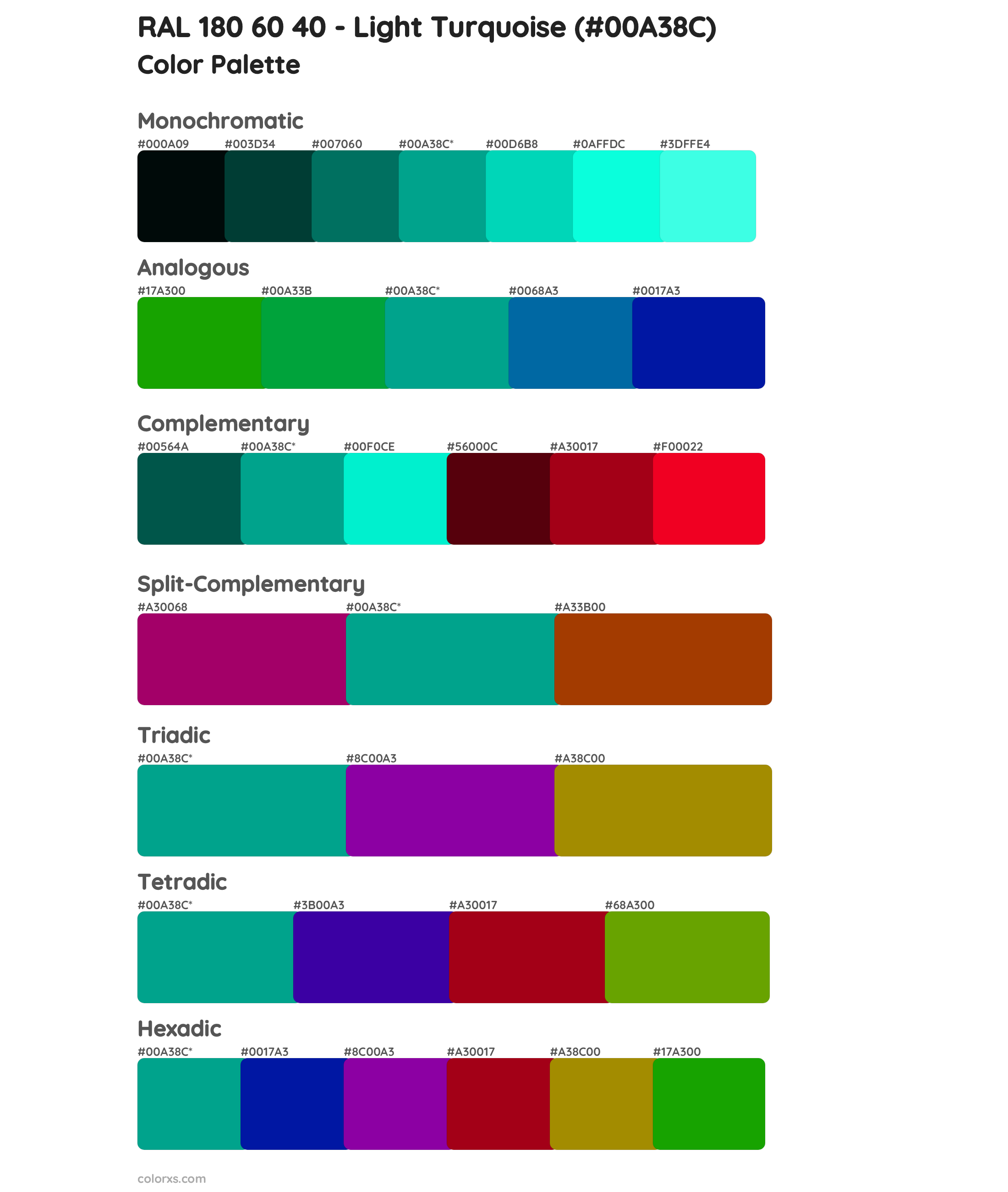 RAL 180 60 40 - Light Turquoise Color Scheme Palettes