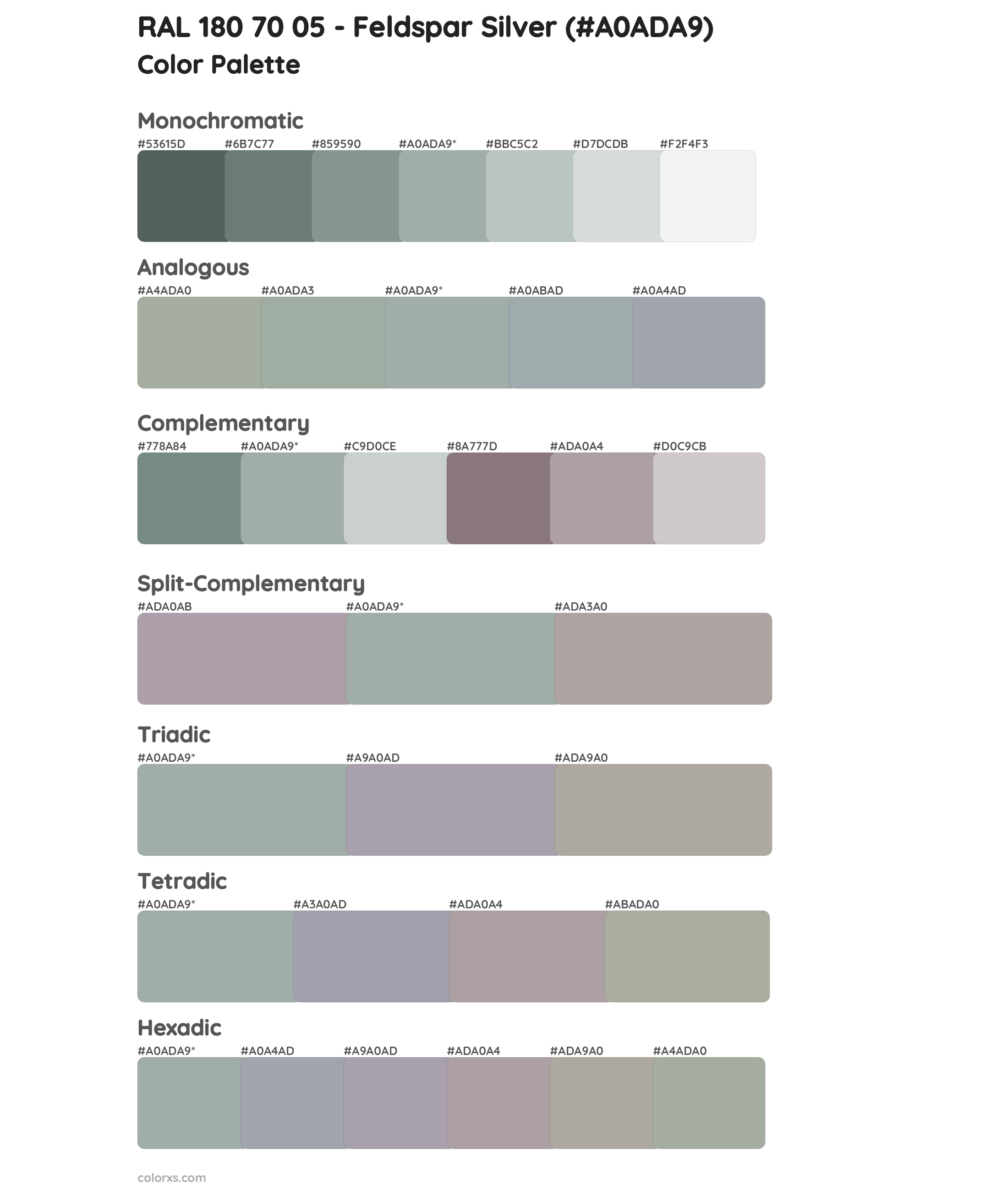 RAL 180 70 05 - Feldspar Silver Color Scheme Palettes