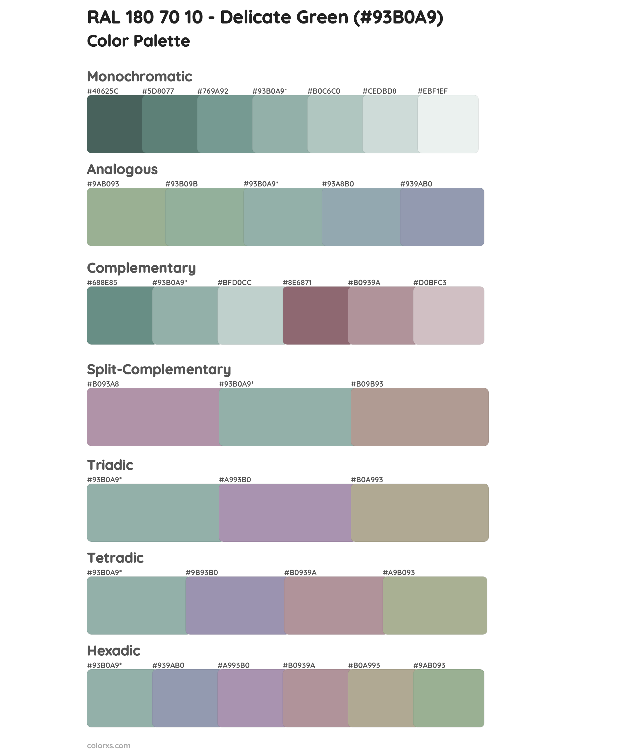 RAL 180 70 10 - Delicate Green Color Scheme Palettes