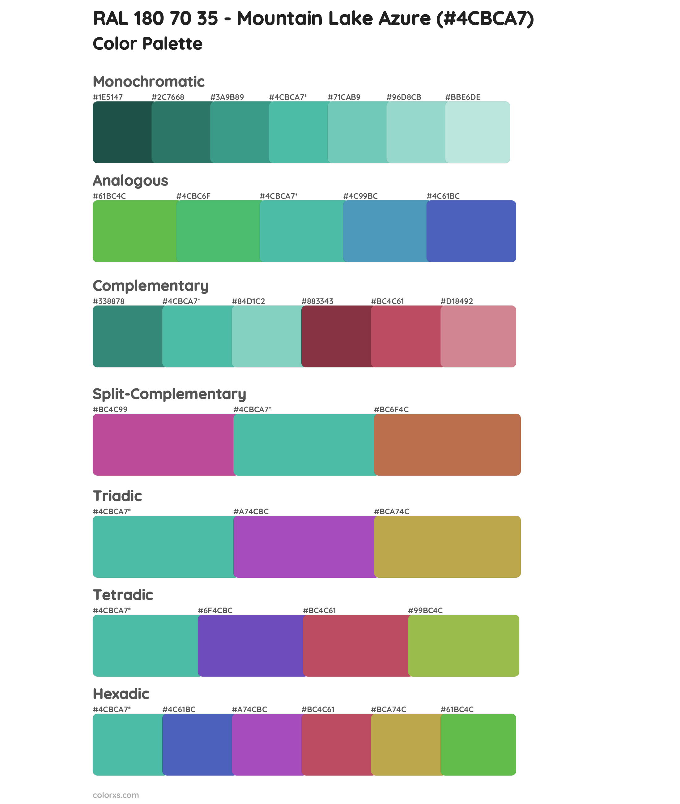 RAL 180 70 35 - Mountain Lake Azure Color Scheme Palettes