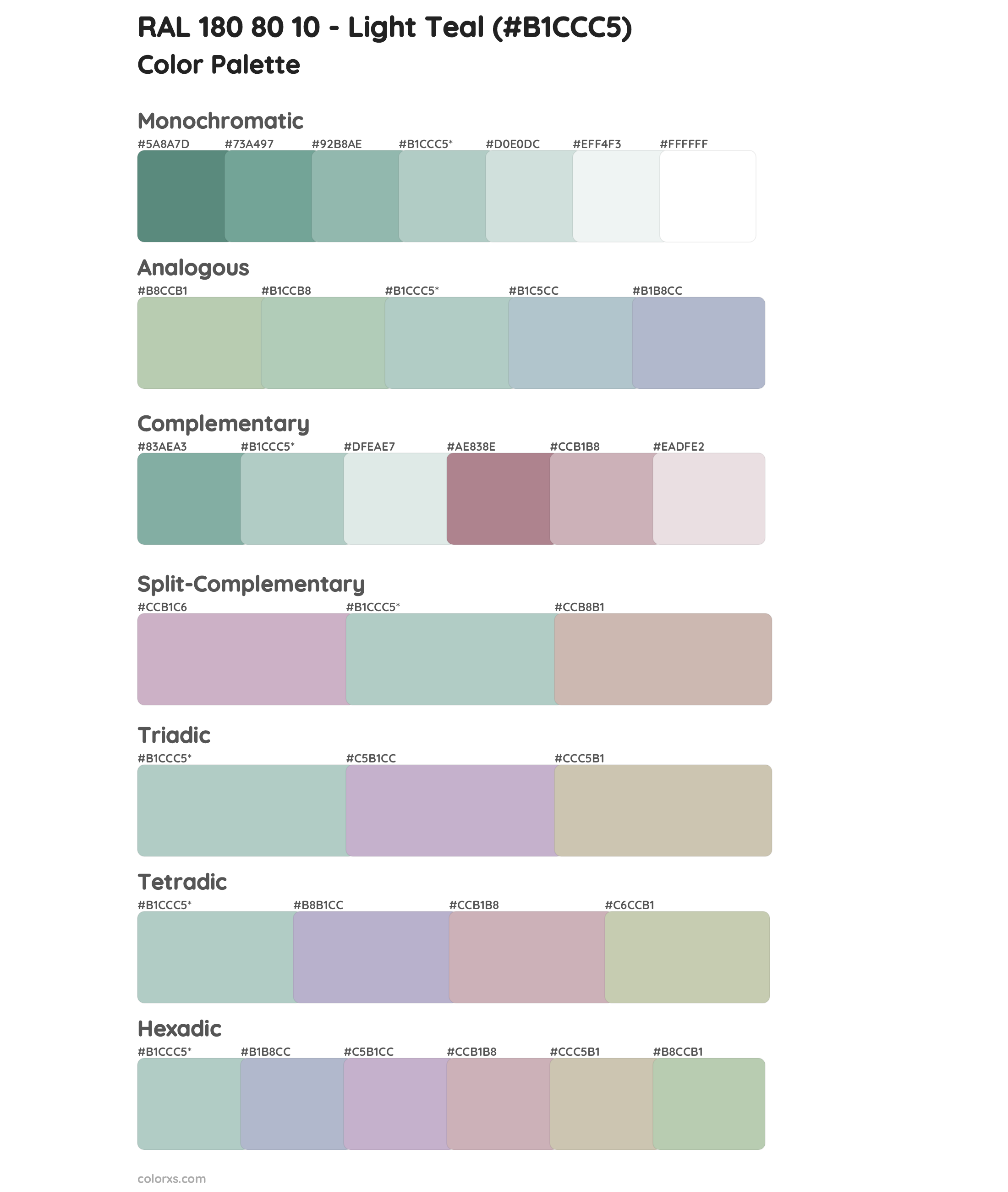 RAL 180 80 10 - Light Teal Color Scheme Palettes