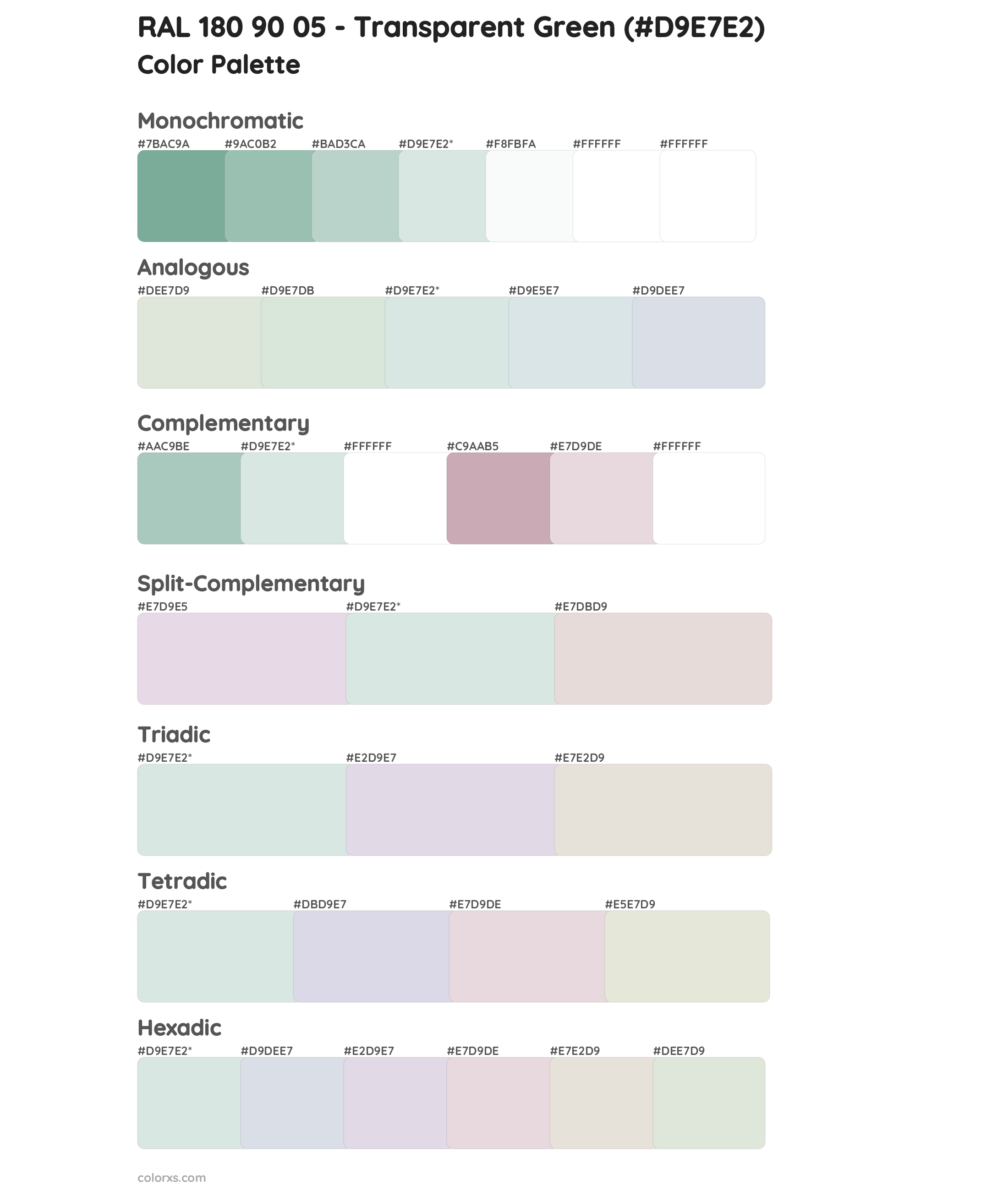 RAL 180 90 05 - Transparent Green Color Scheme Palettes