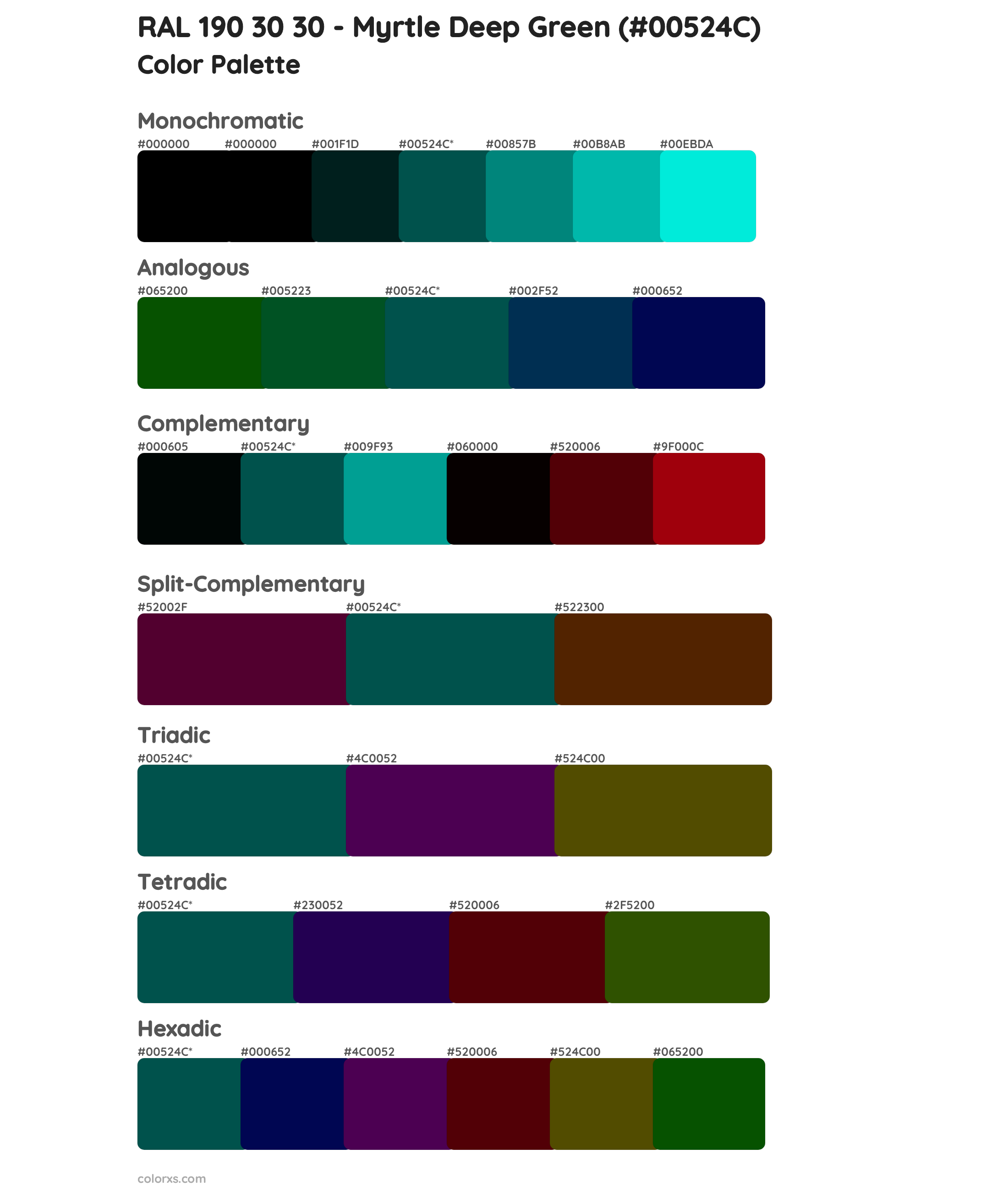 RAL 190 30 30 - Myrtle Deep Green Color Scheme Palettes