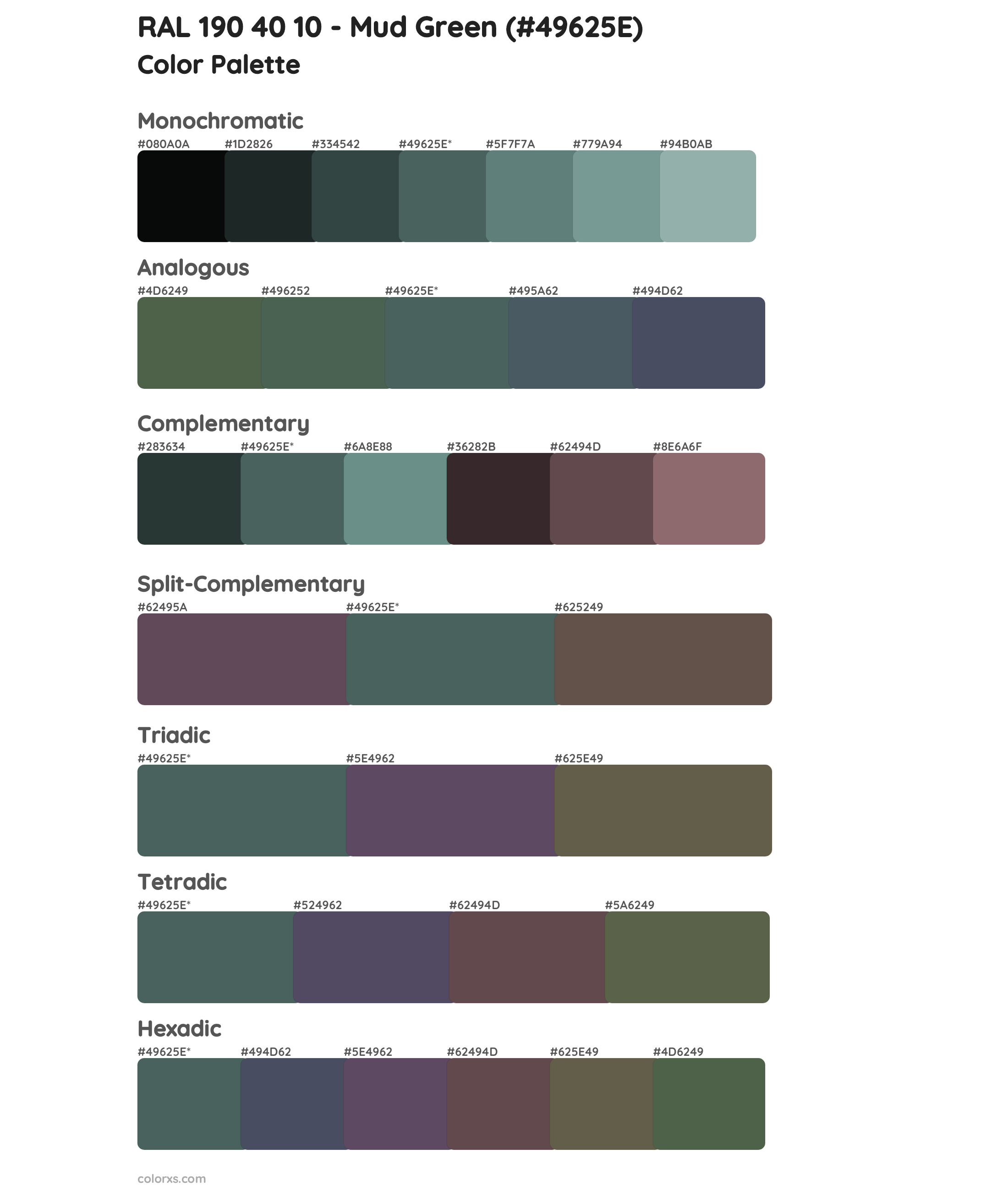 RAL 190 40 10 - Mud Green Color Scheme Palettes