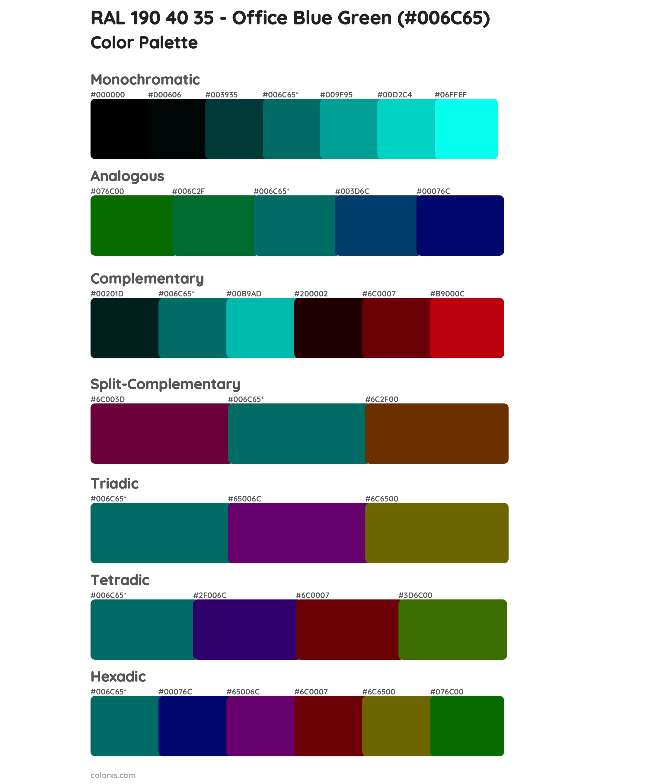 RAL 190 40 35 - Office Blue Green Color Scheme Palettes