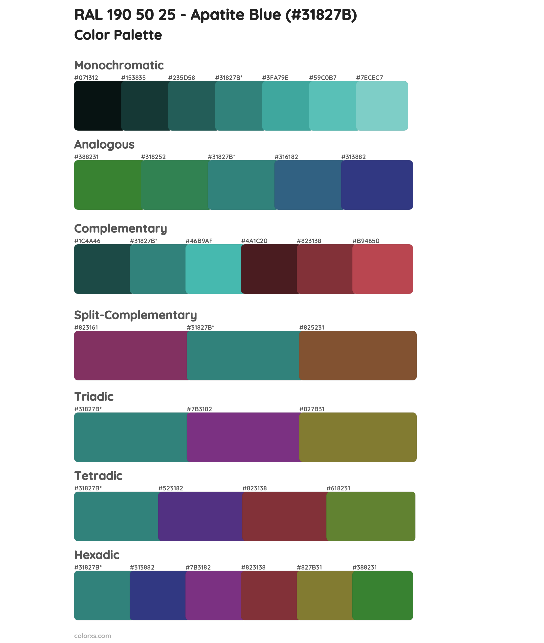 RAL 190 50 25 - Apatite Blue Color Scheme Palettes