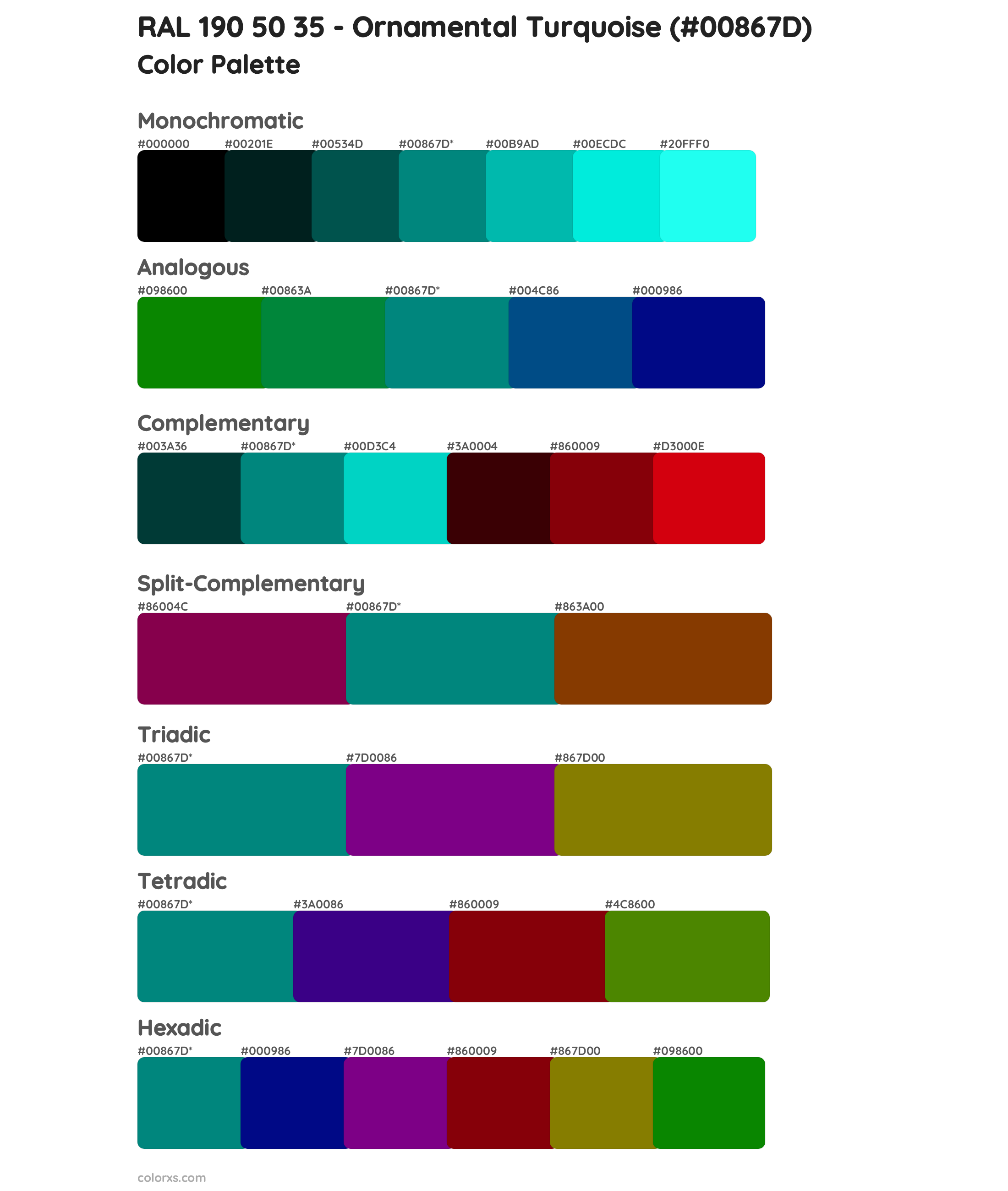 RAL 190 50 35 - Ornamental Turquoise Color Scheme Palettes