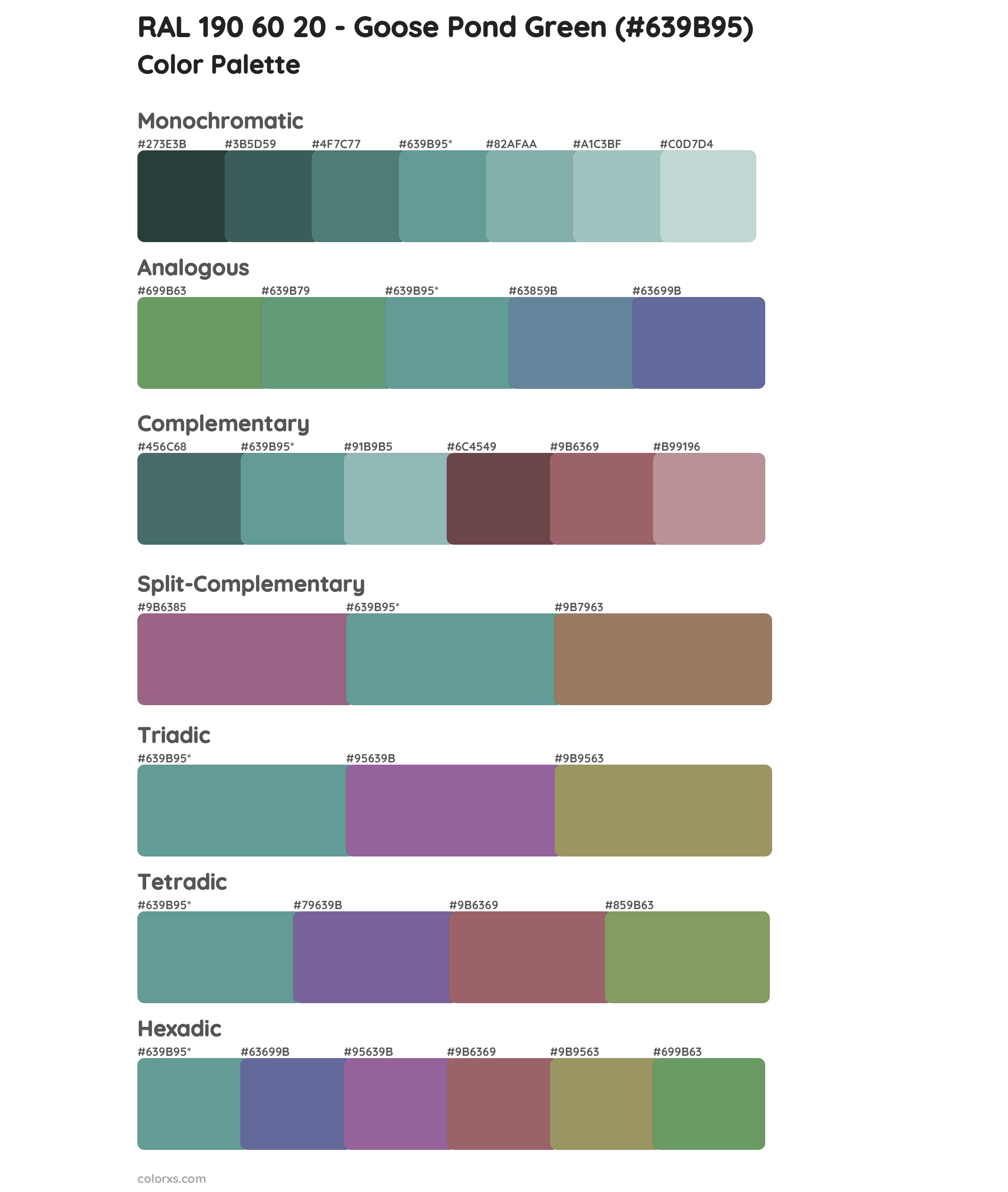 RAL 190 60 20 - Goose Pond Green Color Scheme Palettes