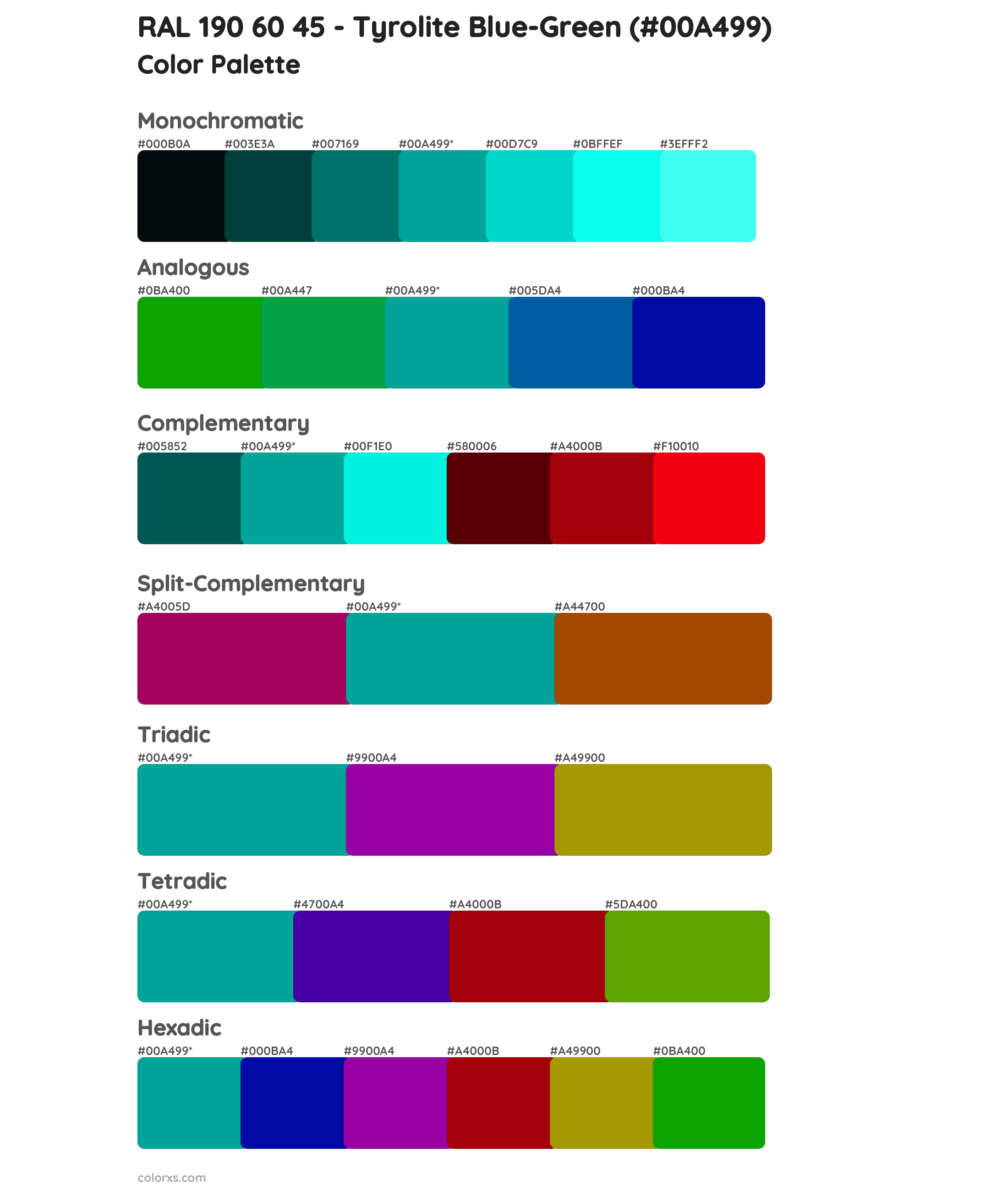 RAL 190 60 45 - Tyrolite Blue-Green Color Scheme Palettes