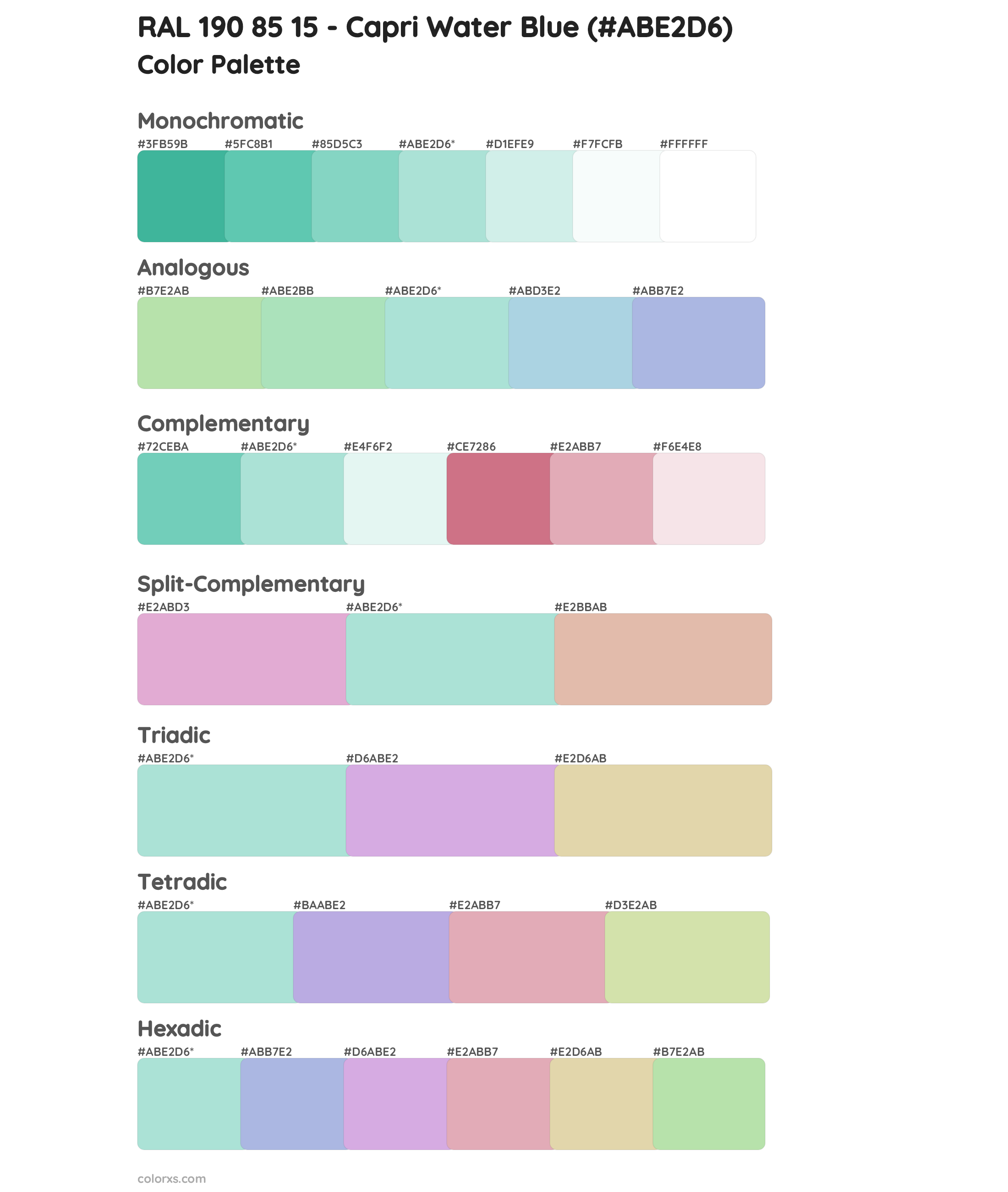 RAL 190 85 15 - Capri Water Blue Color Scheme Palettes