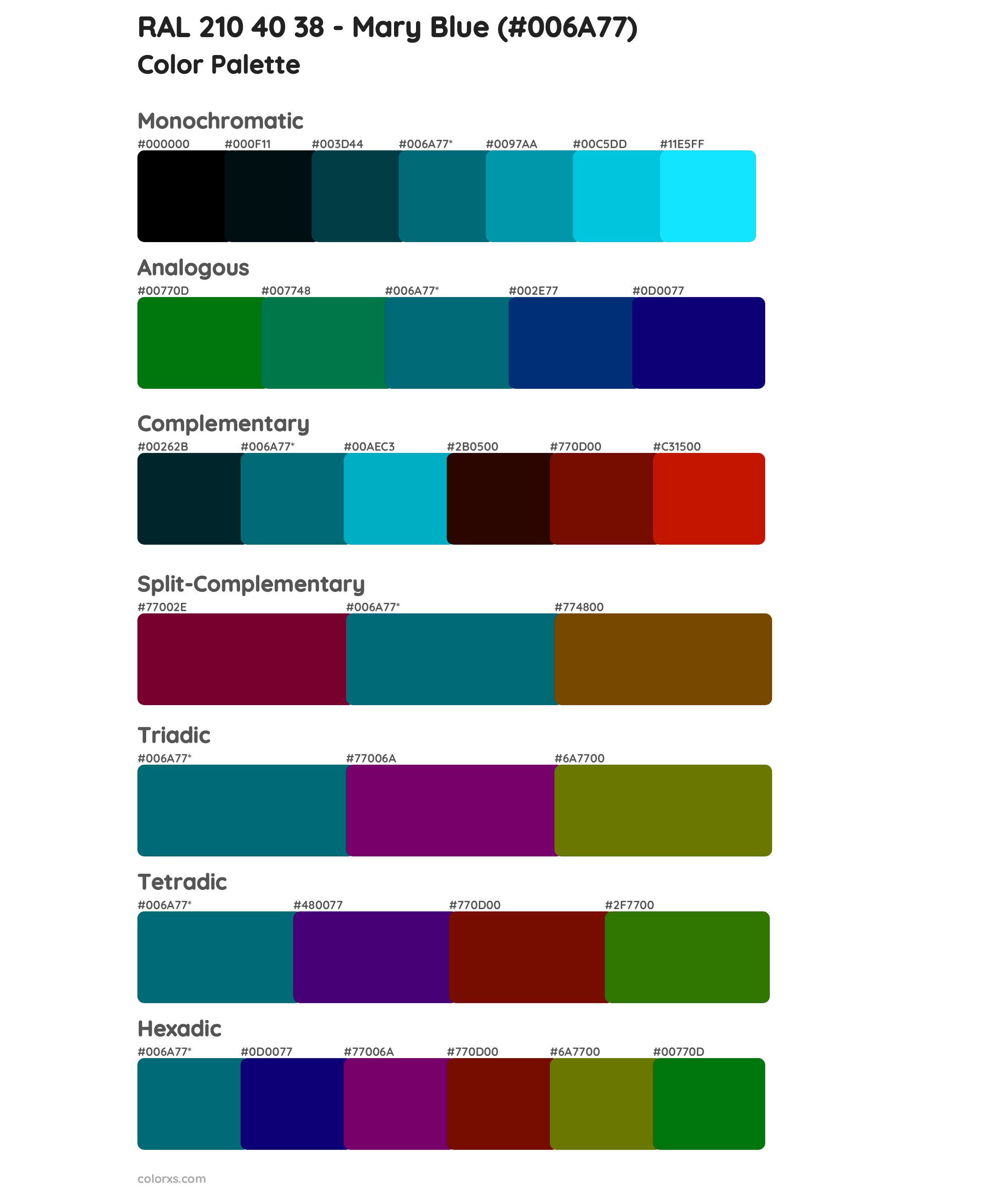 RAL 210 40 38 - Mary Blue Color Scheme Palettes