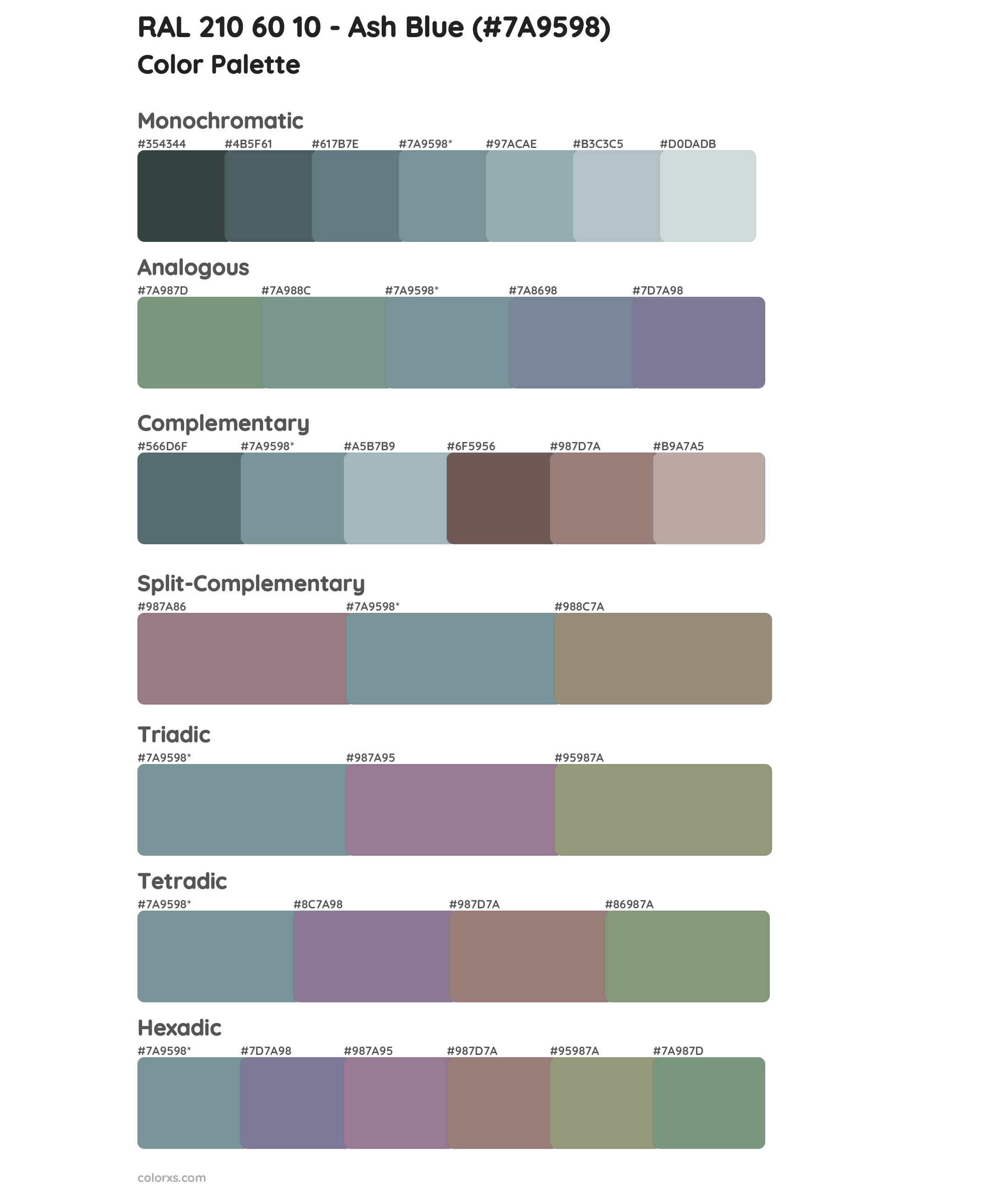 RAL 210 60 10 - Ash Blue Color Scheme Palettes