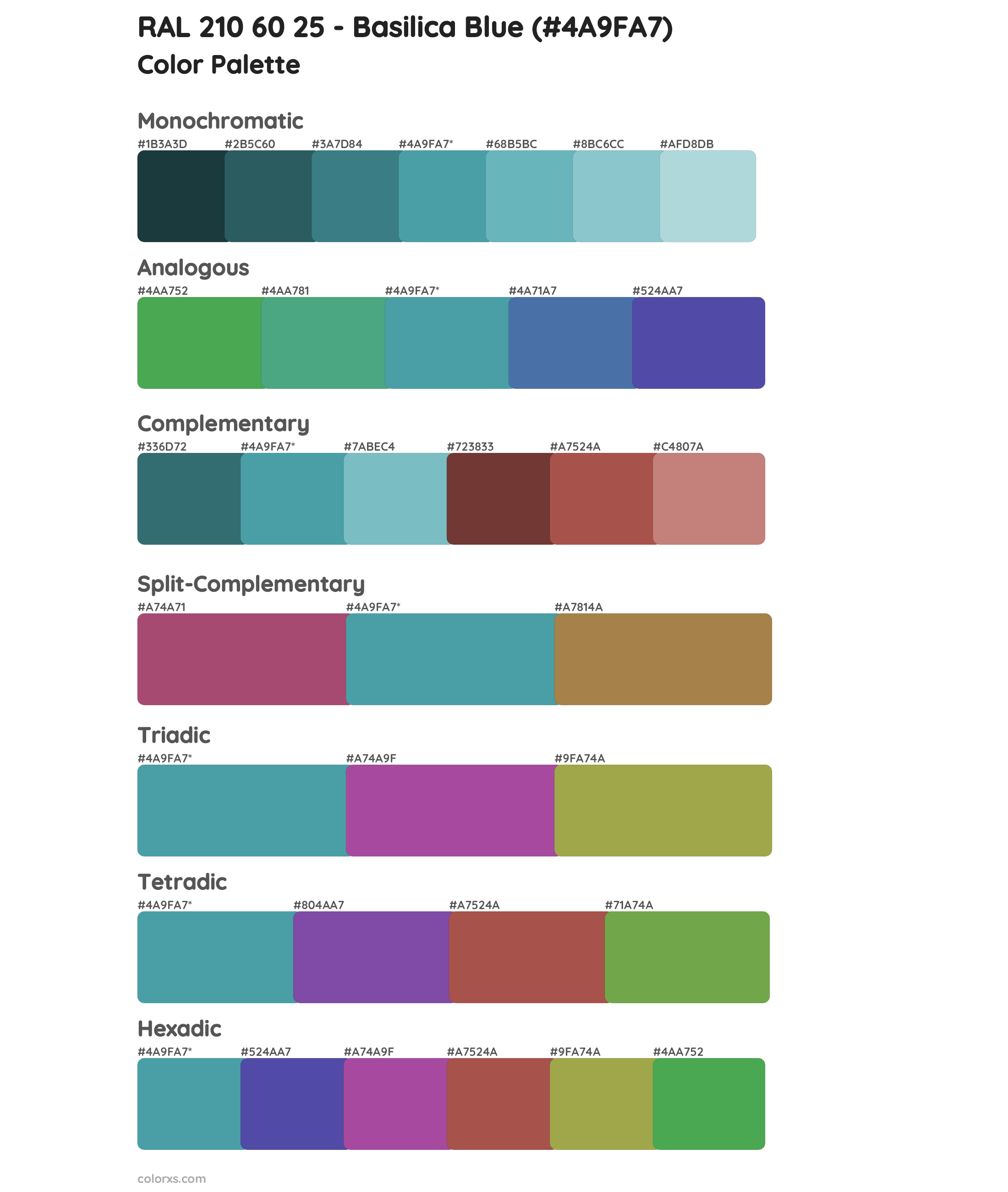 RAL 210 60 25 - Basilica Blue Color Scheme Palettes