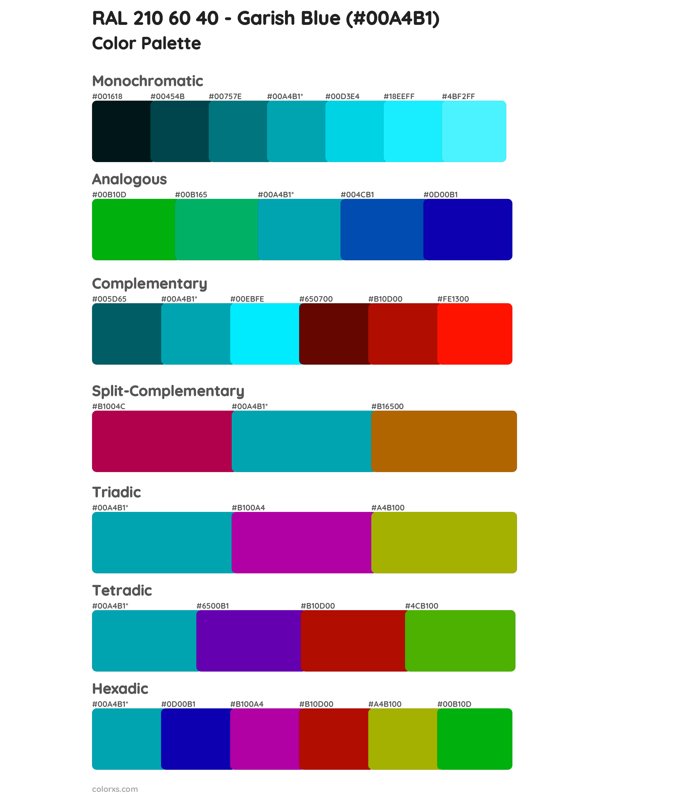 RAL 210 60 40 - Garish Blue Color Scheme Palettes