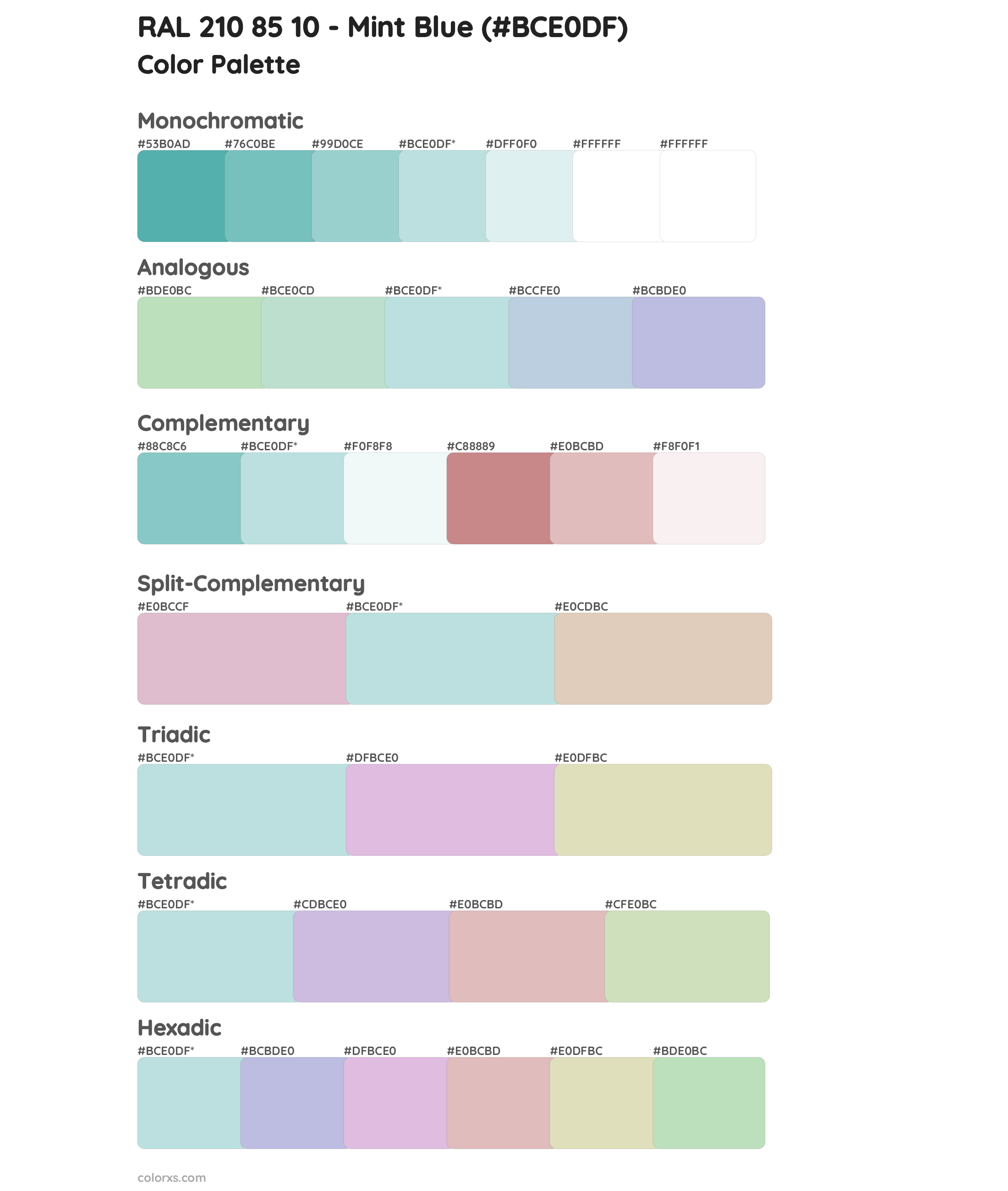 RAL 210 85 10 - Mint Blue Color Scheme Palettes