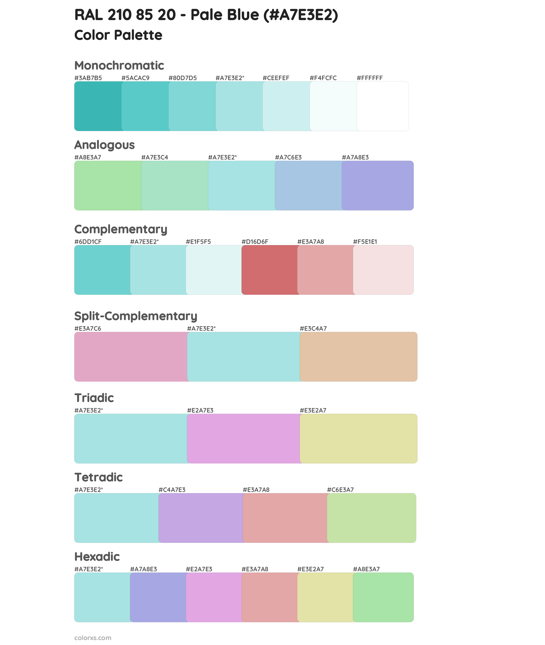 RAL 210 85 20 - Pale Blue Color Scheme Palettes