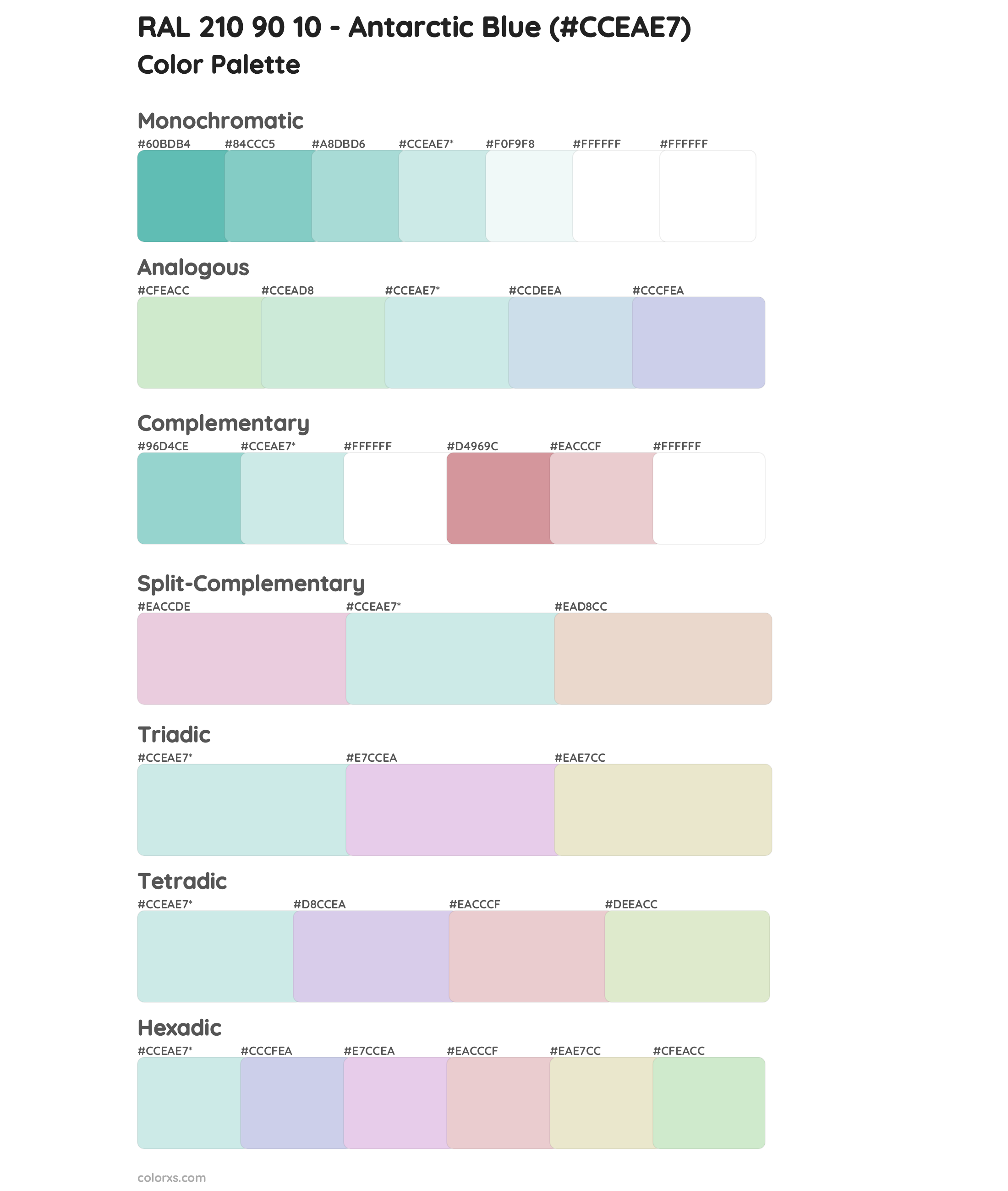 RAL 210 90 10 - Antarctic Blue Color Scheme Palettes