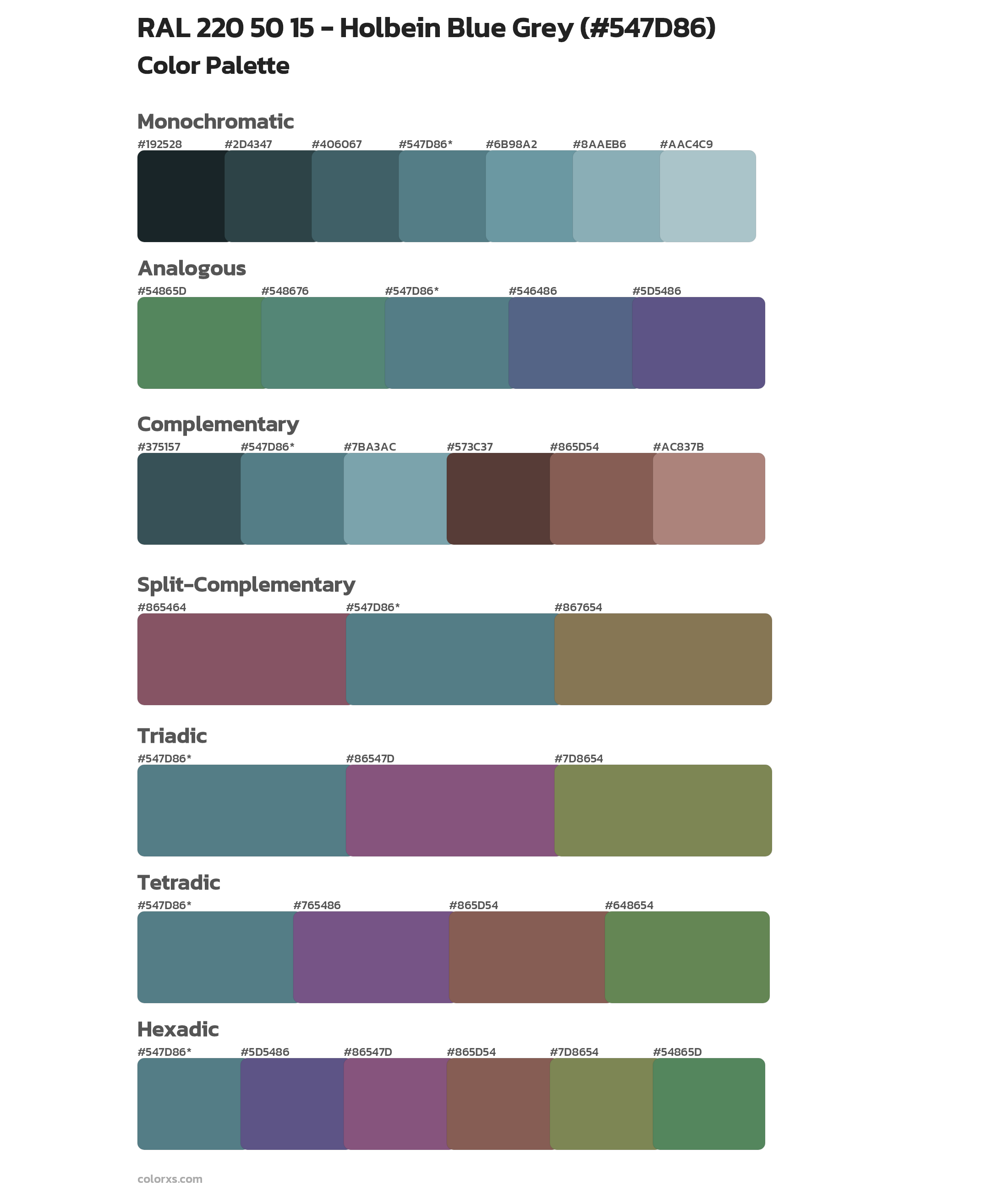 RAL 220 50 15 - Holbein Blue Grey Color Scheme Palettes