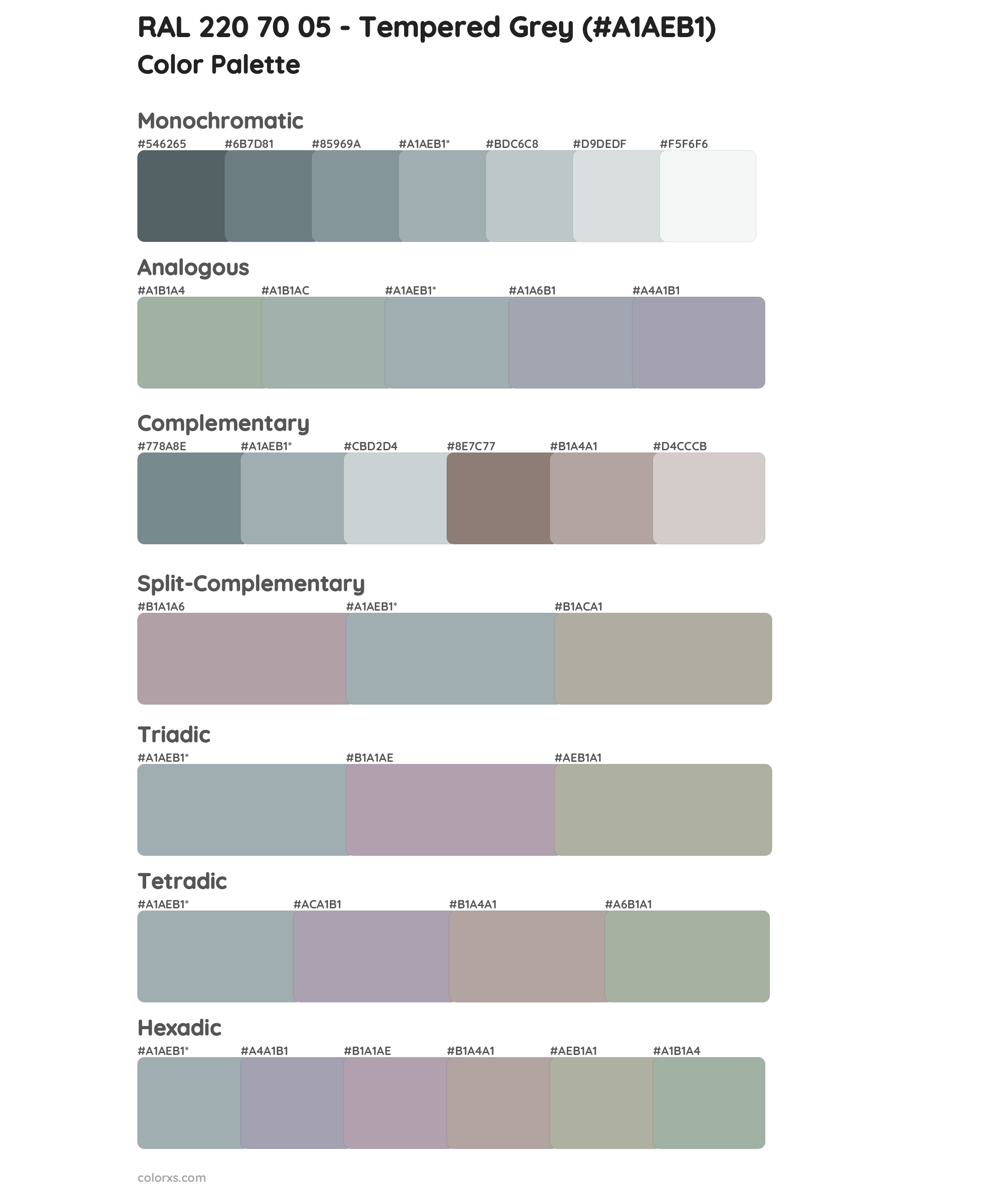 RAL 220 70 05 - Tempered Grey Color Scheme Palettes