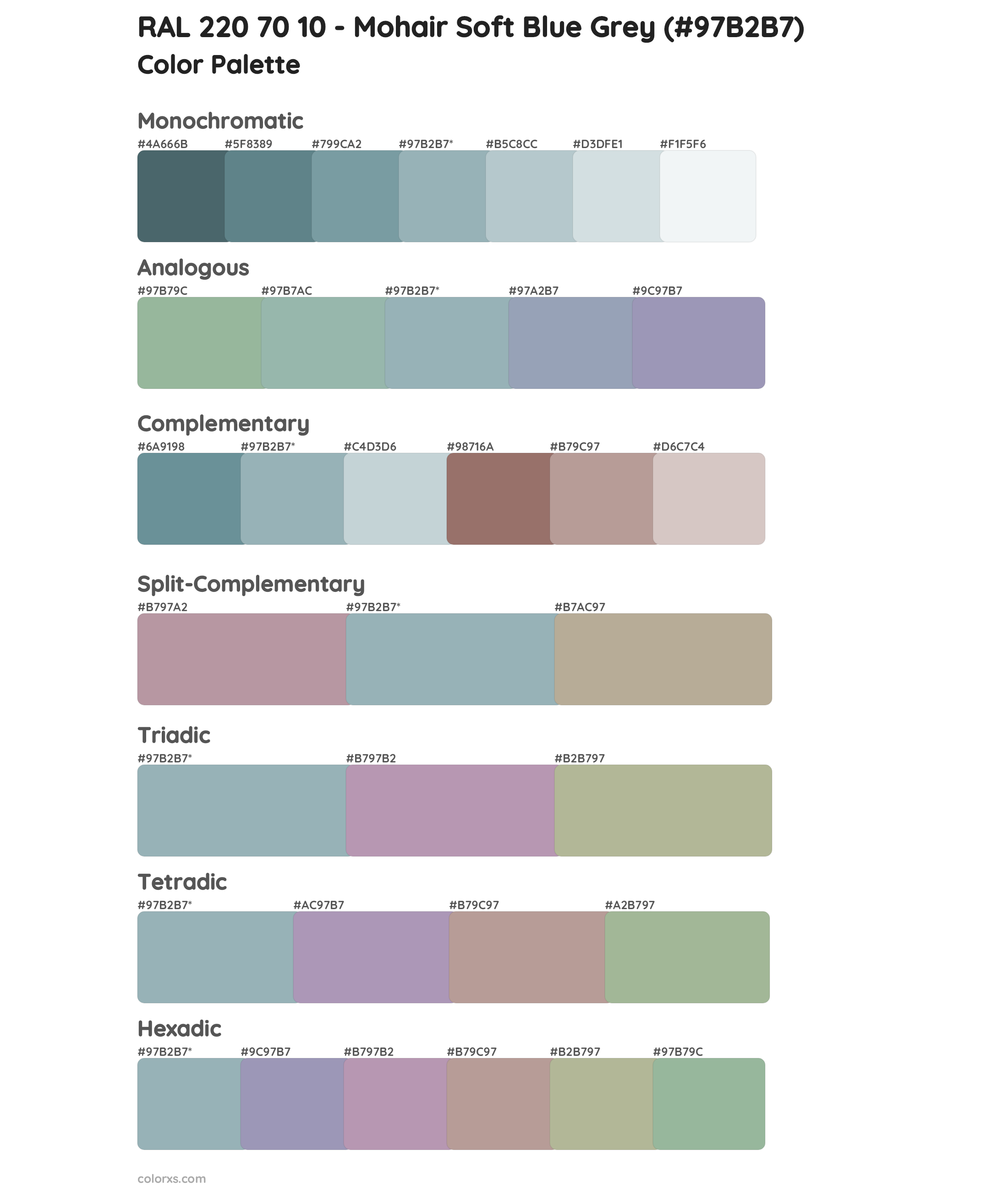 RAL 220 70 10 - Mohair Soft Blue Grey Color Scheme Palettes