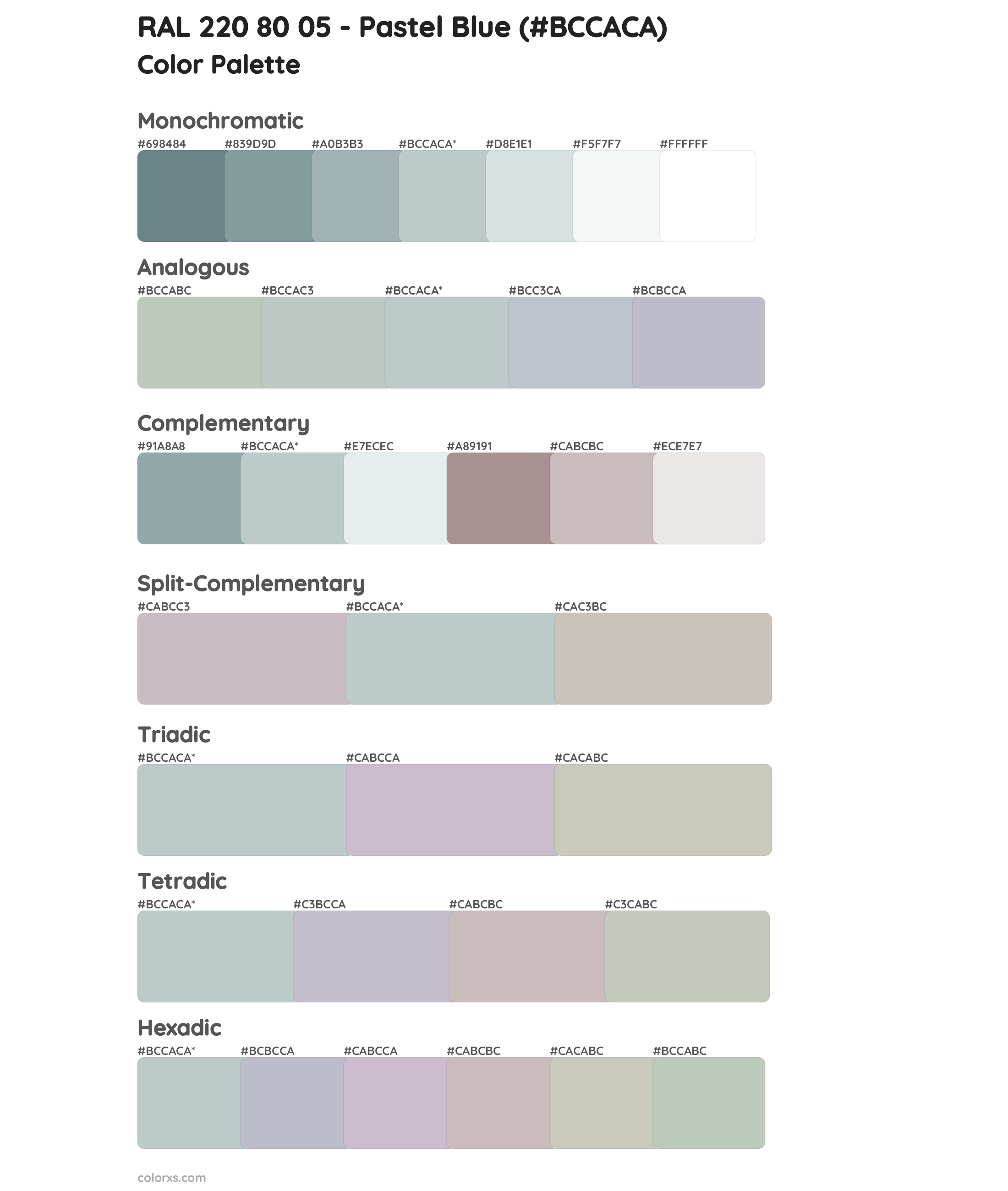 RAL 220 80 05 - Pastel Blue Color Scheme Palettes