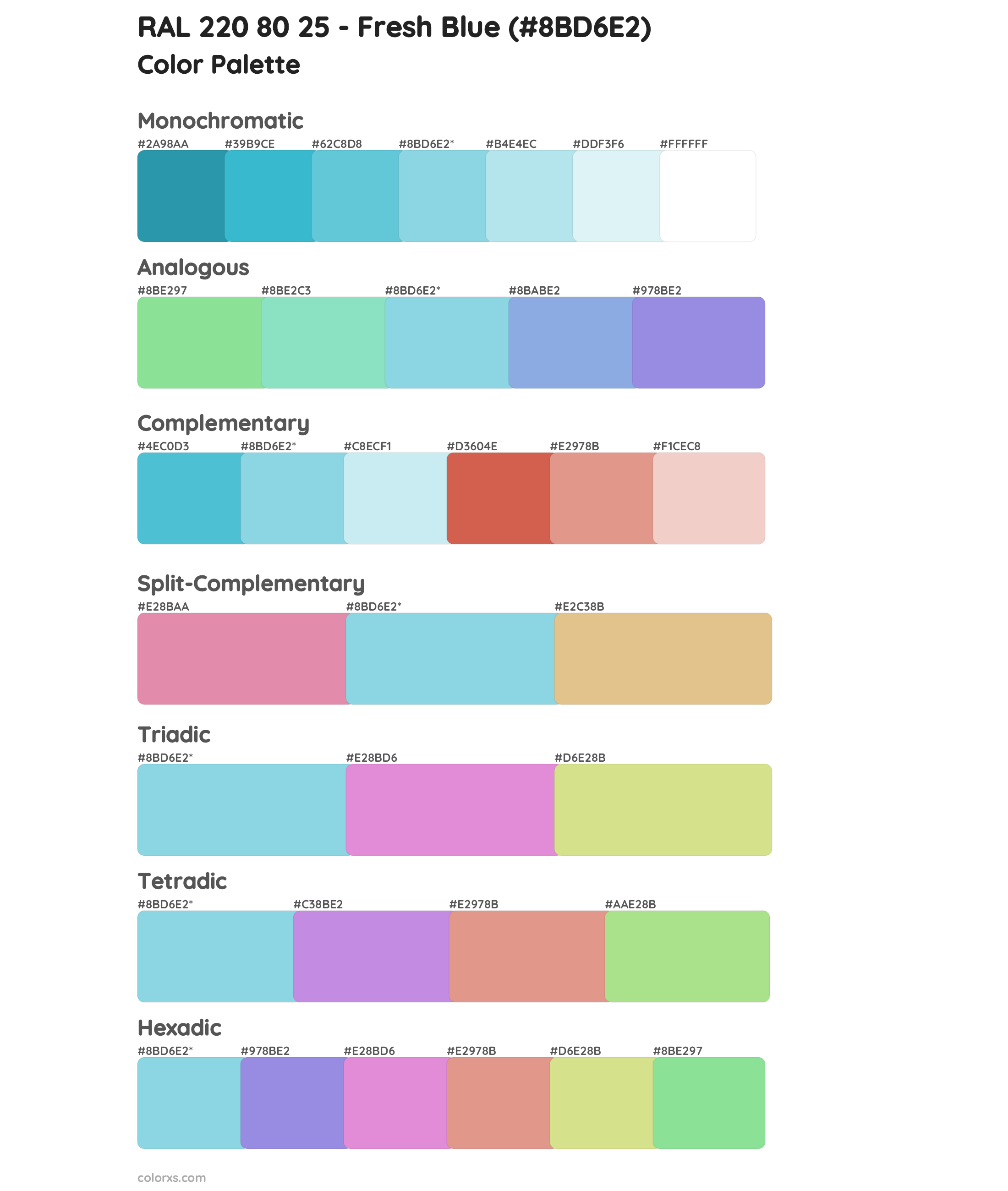 RAL 220 80 25 - Fresh Blue Color Scheme Palettes