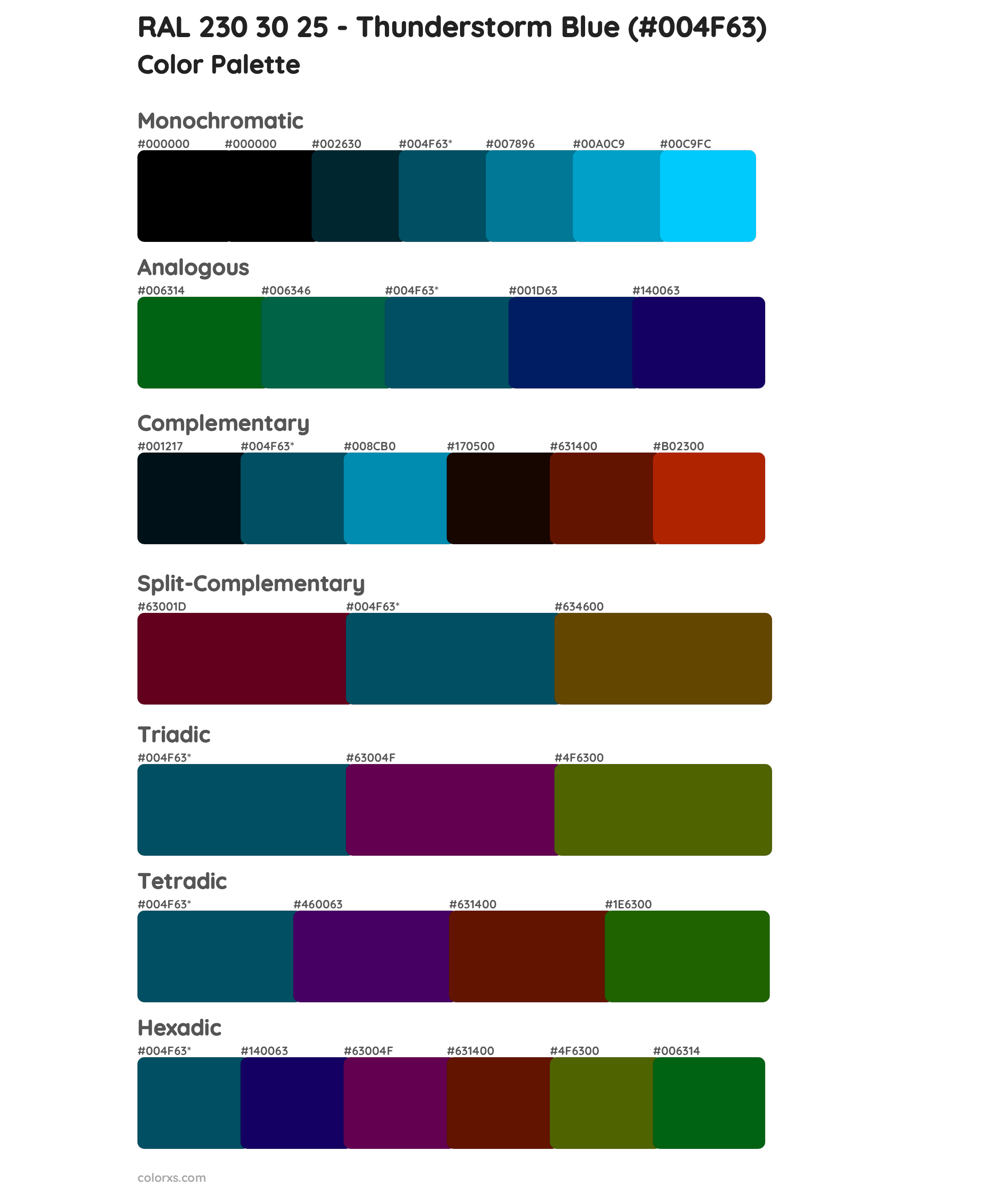 RAL 230 30 25 - Thunderstorm Blue Color Scheme Palettes