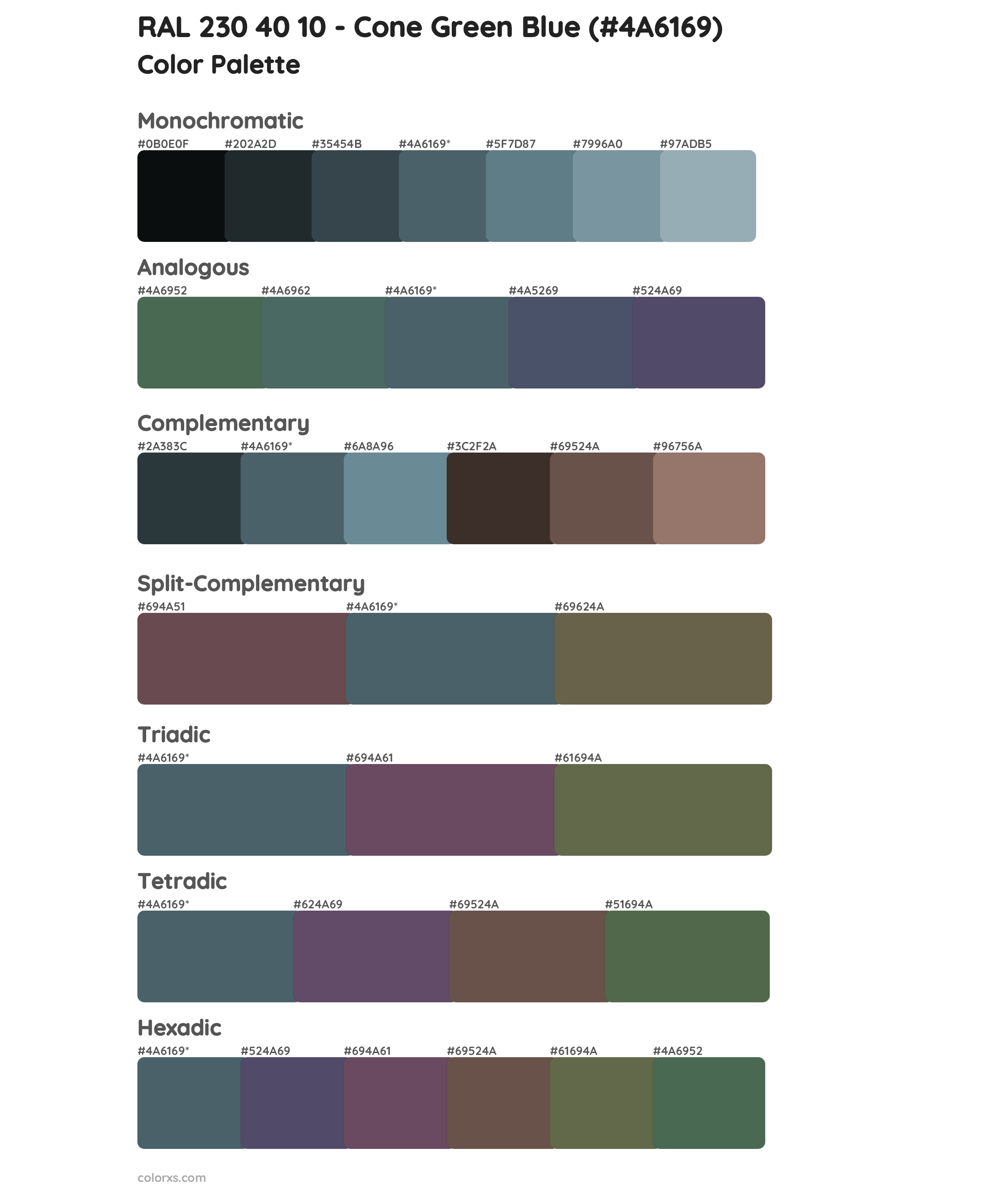 RAL 230 40 10 - Cone Green Blue Color Scheme Palettes