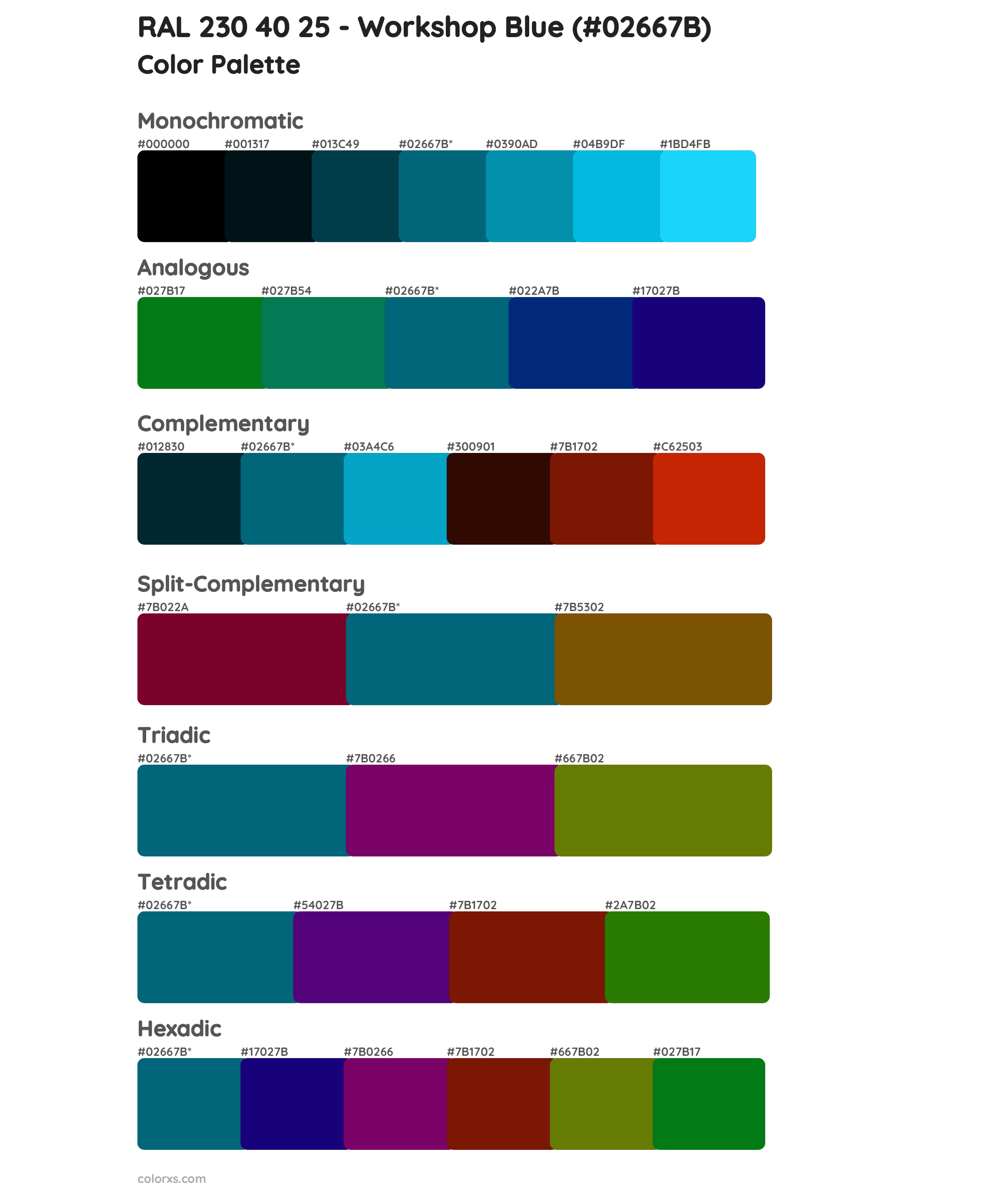 RAL 230 40 25 - Workshop Blue Color Scheme Palettes