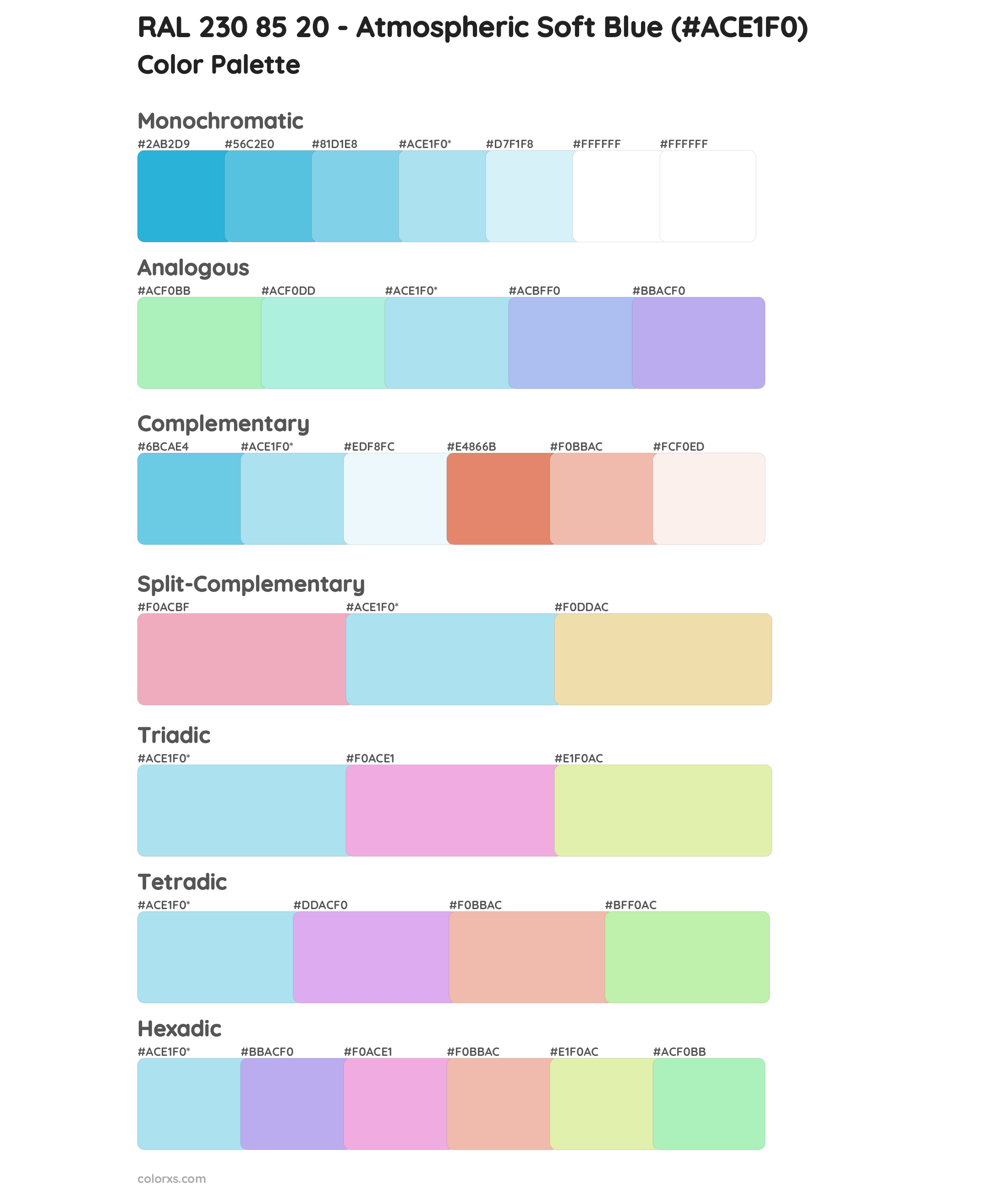 RAL 230 85 20 - Atmospheric Soft Blue Color Scheme Palettes