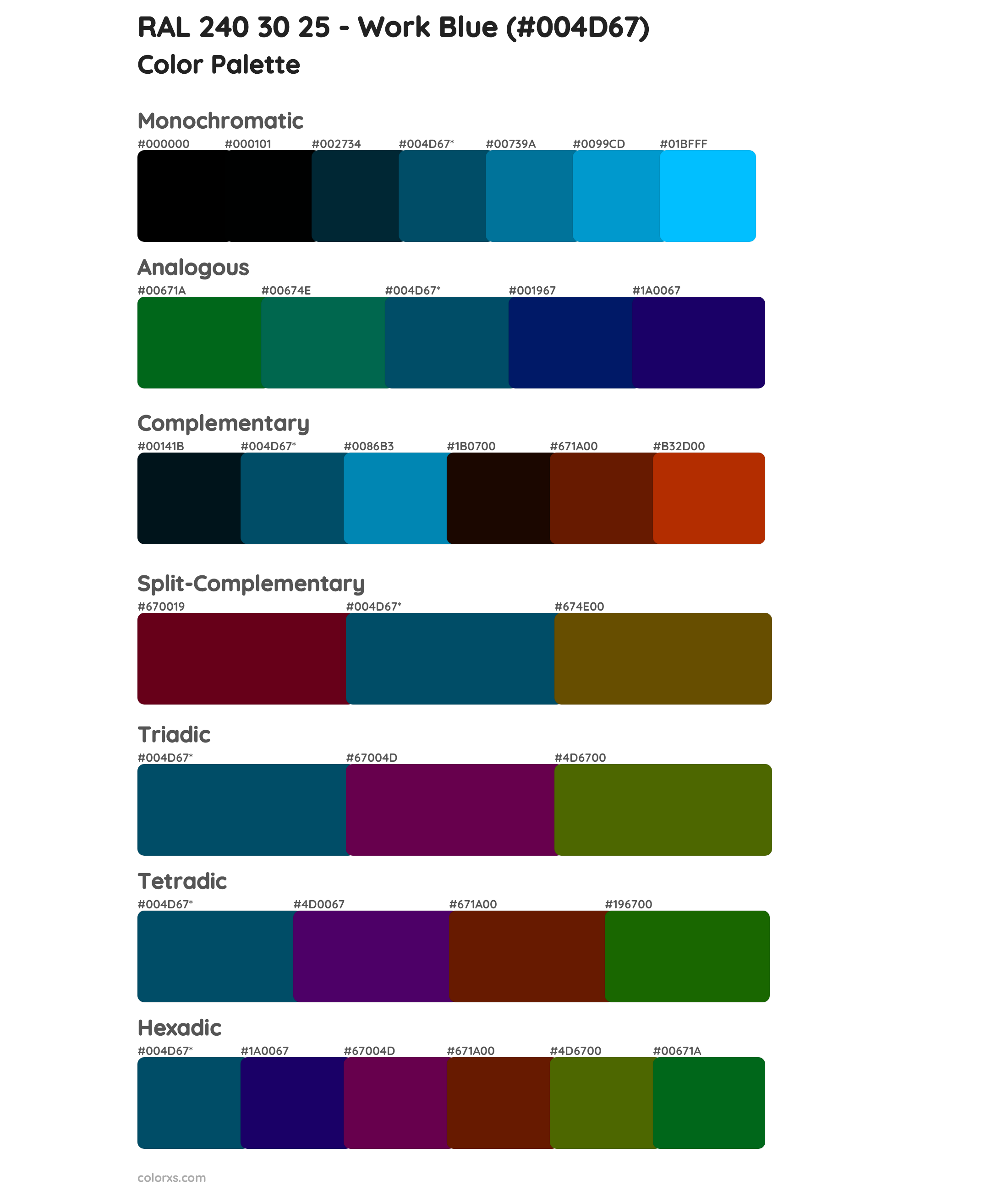 RAL 240 30 25 - Work Blue Color Scheme Palettes