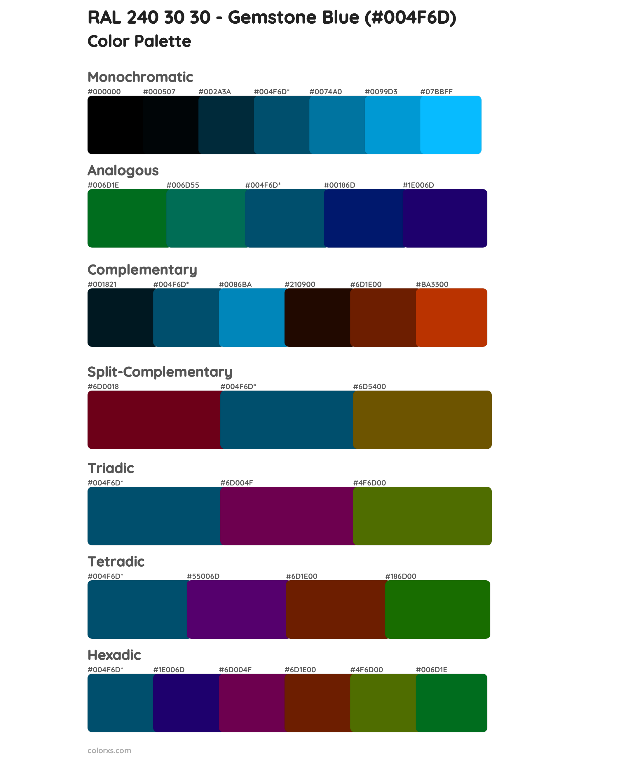 RAL 240 30 30 - Gemstone Blue Color Scheme Palettes