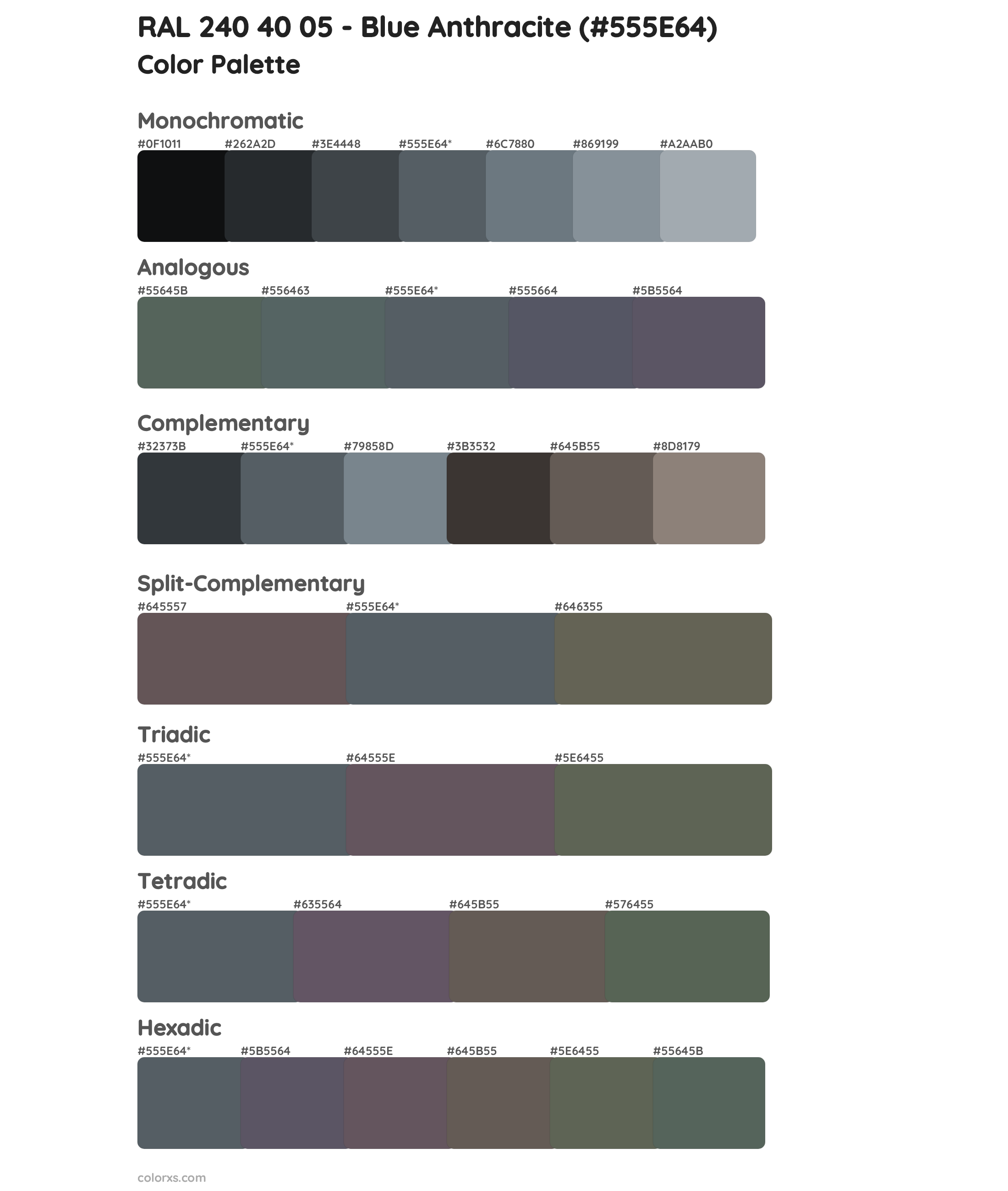 RAL 240 40 05 - Blue Anthracite Color Scheme Palettes