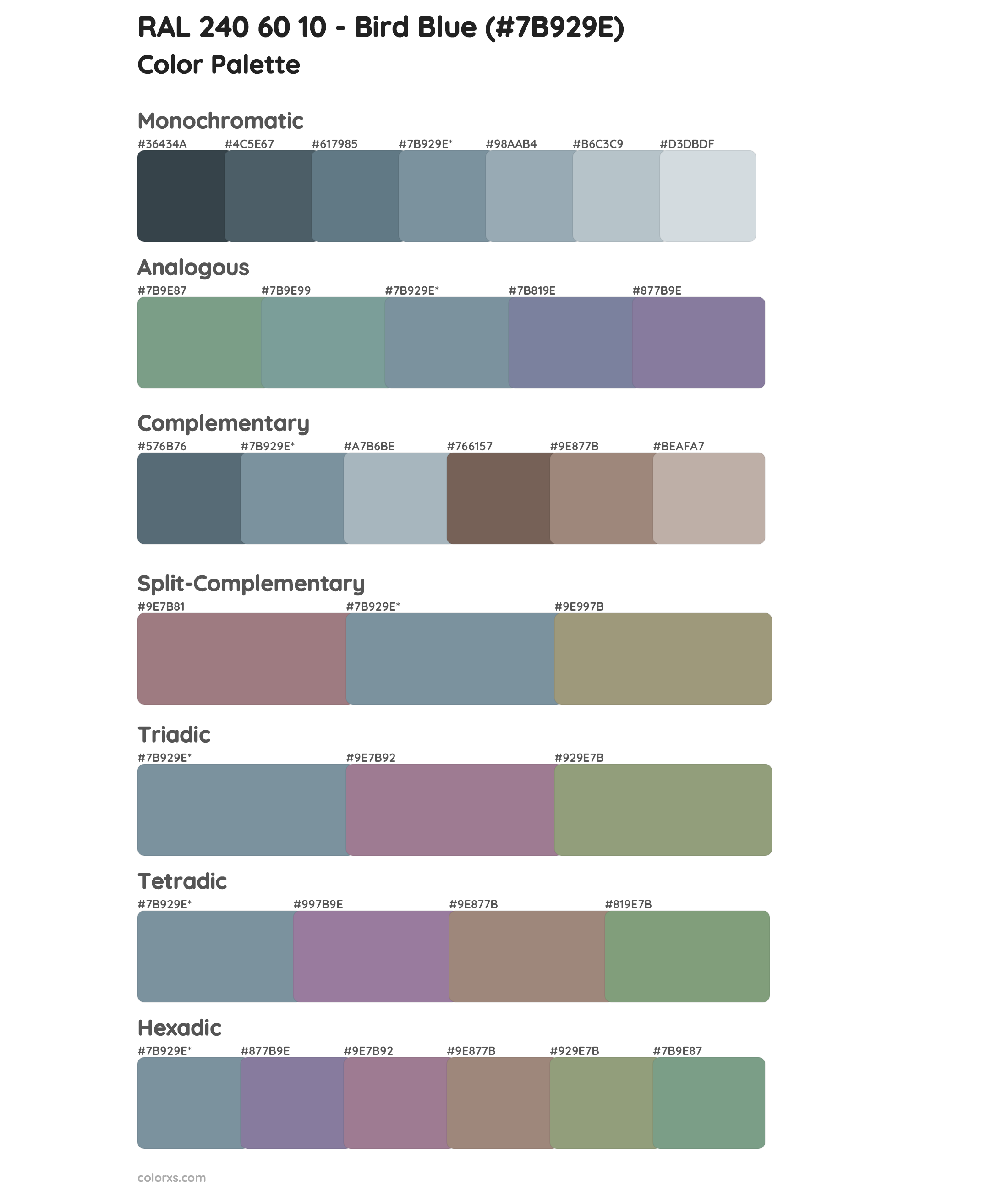 RAL 240 60 10 - Bird Blue Color Scheme Palettes