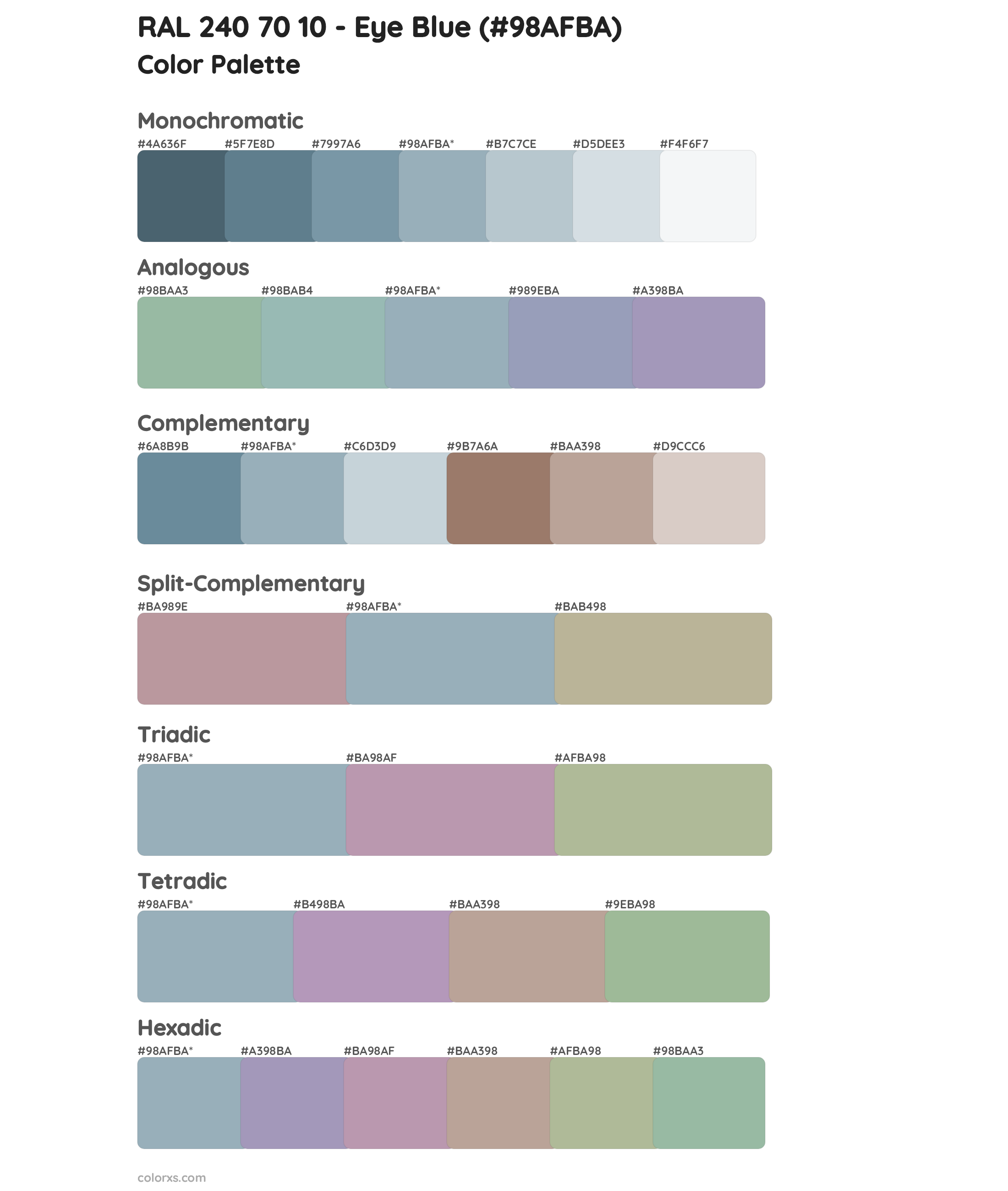 RAL 240 70 10 - Eye Blue Color Scheme Palettes