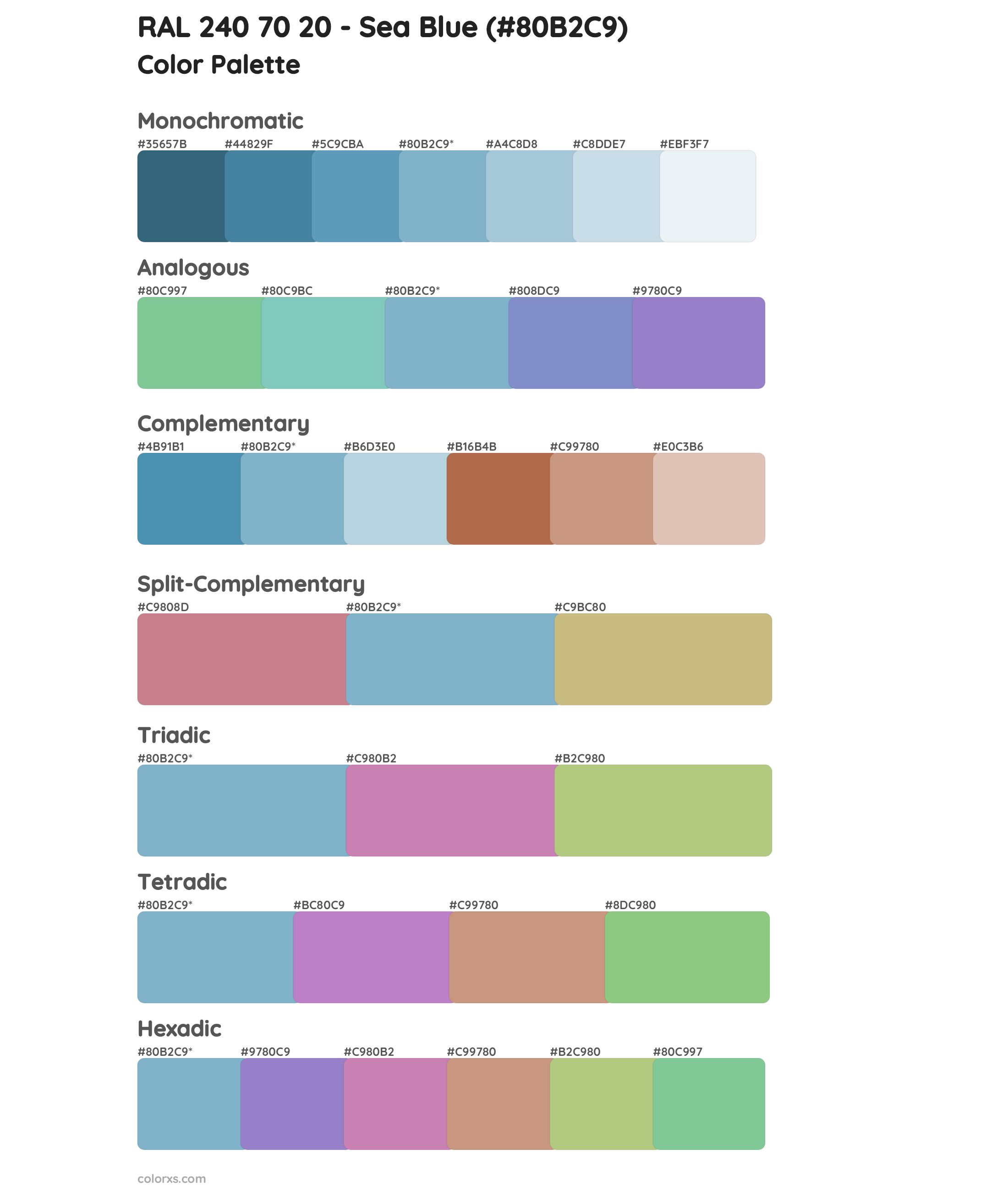 RAL 240 70 20 - Sea Blue Color Scheme Palettes