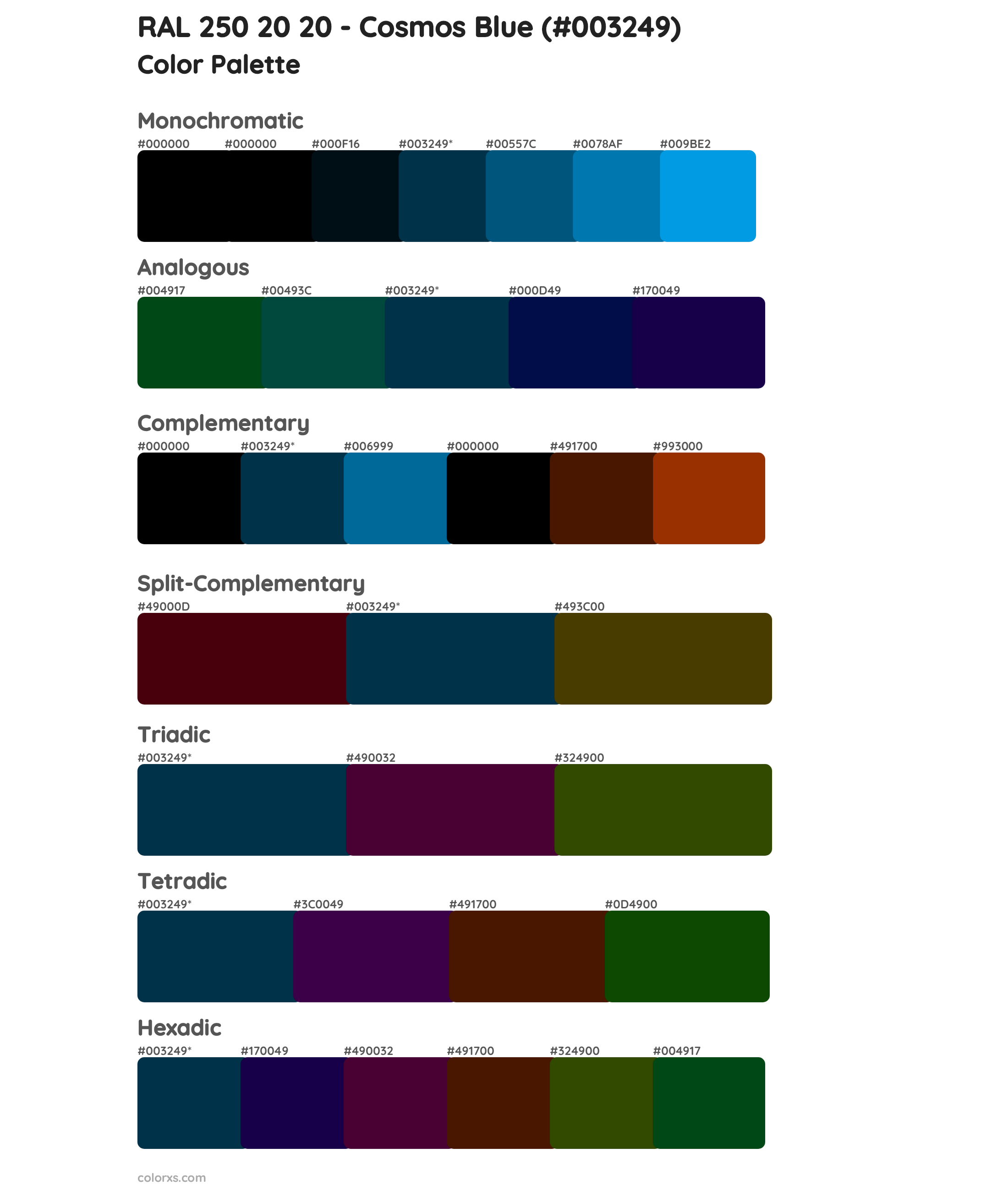 RAL 250 20 20 - Cosmos Blue Color Scheme Palettes