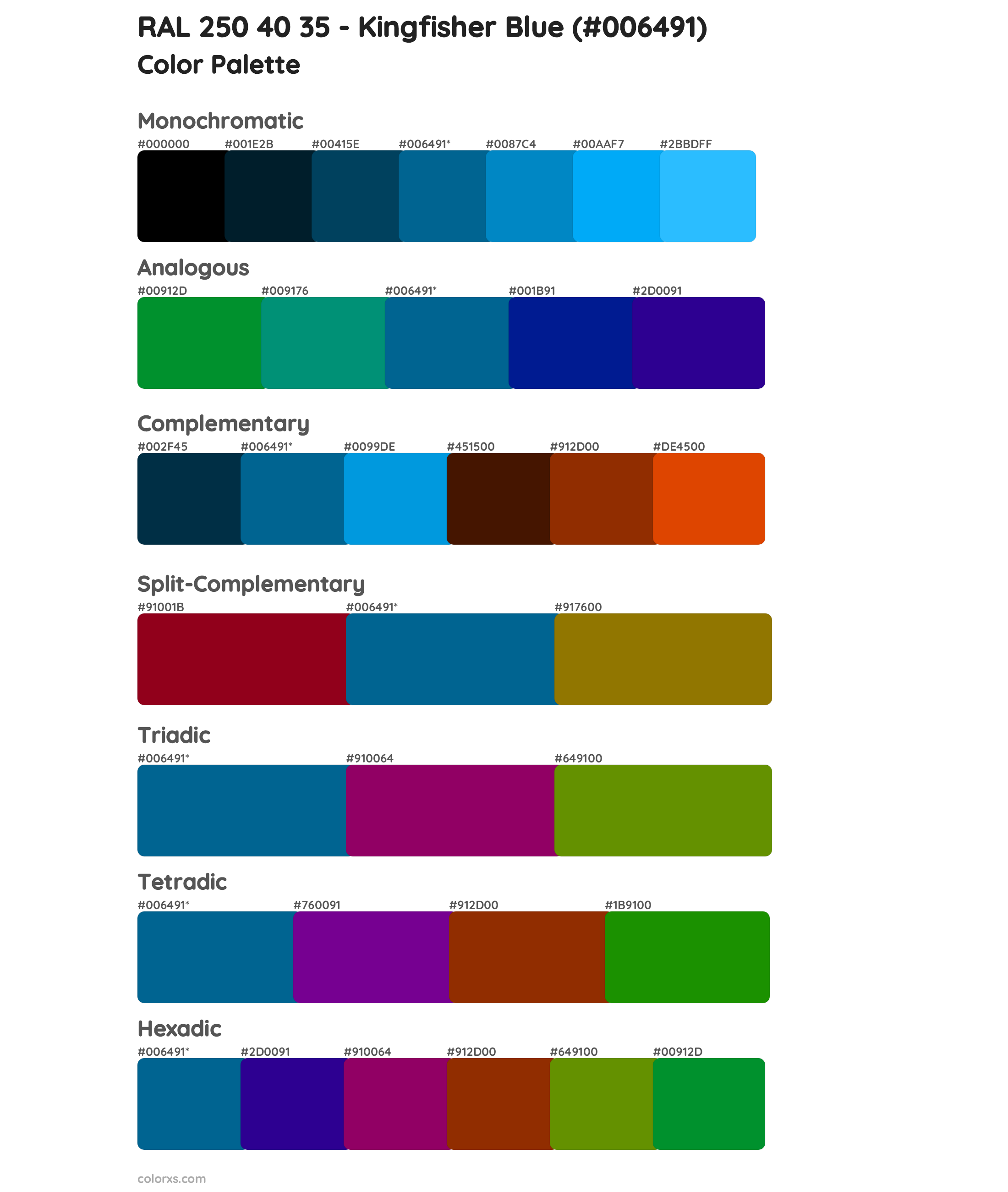 RAL 250 40 35 - Kingfisher Blue Color Scheme Palettes