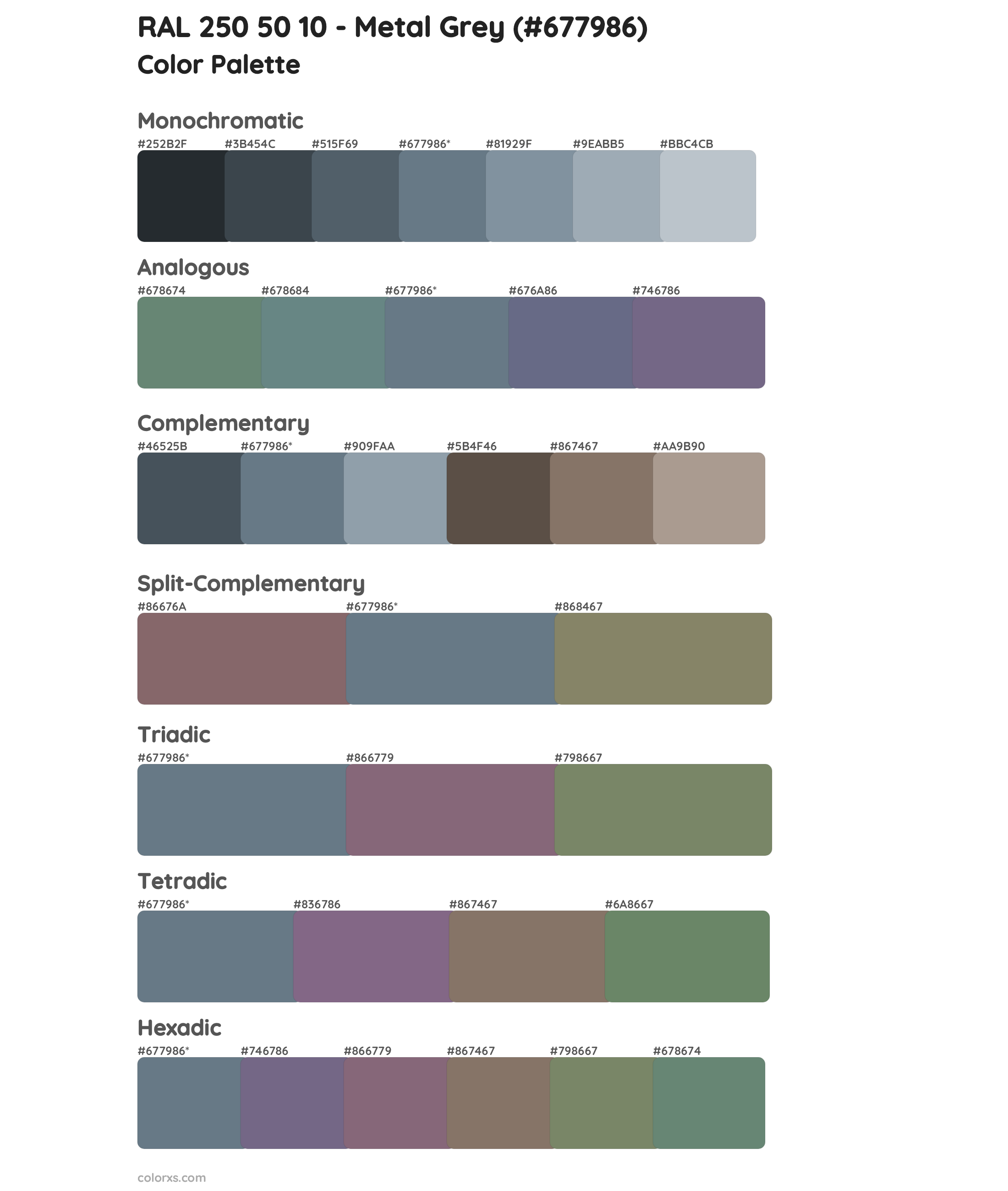 RAL 250 50 10 - Metal Grey Color Scheme Palettes