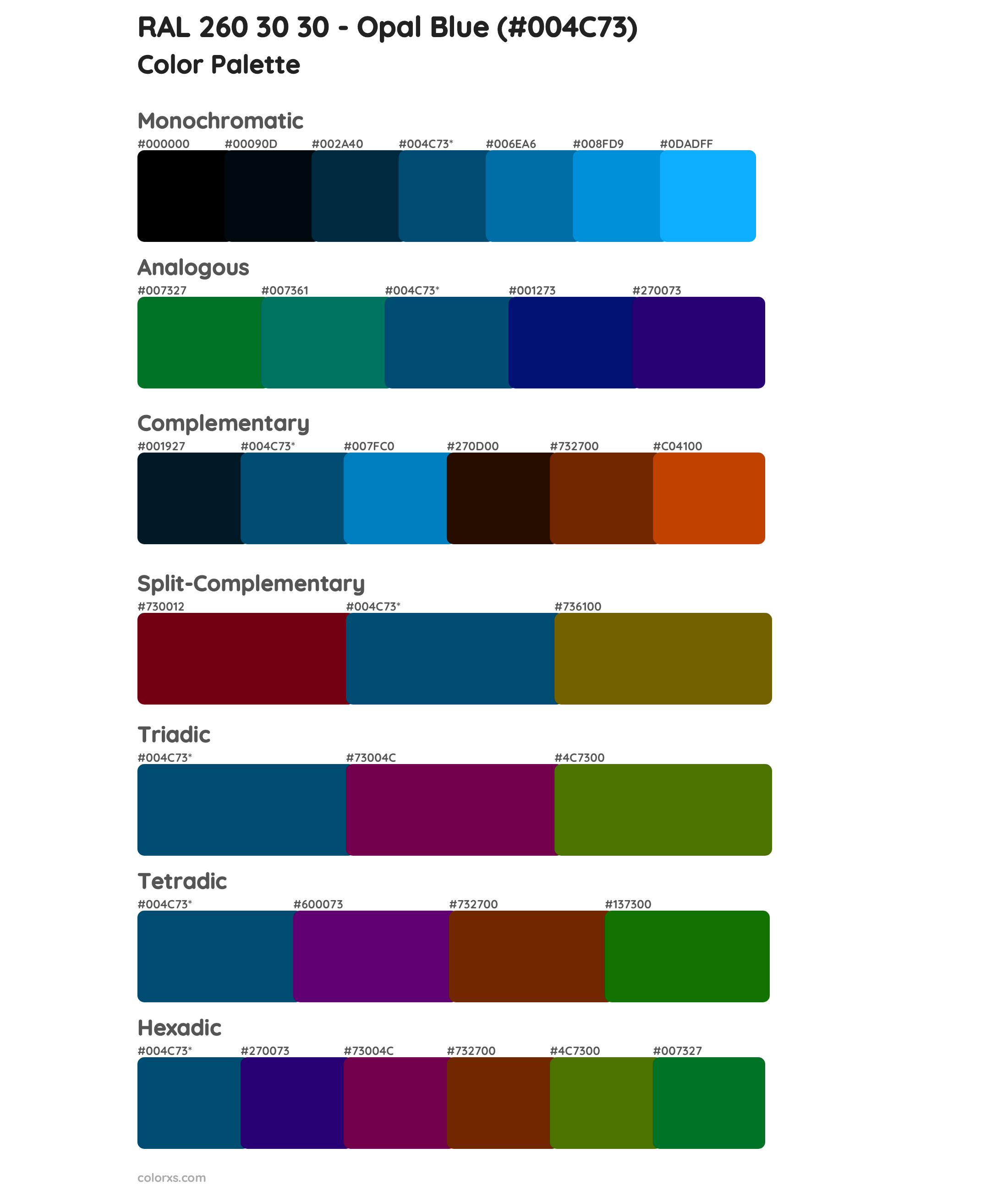 RAL 260 30 30 - Opal Blue Color Scheme Palettes