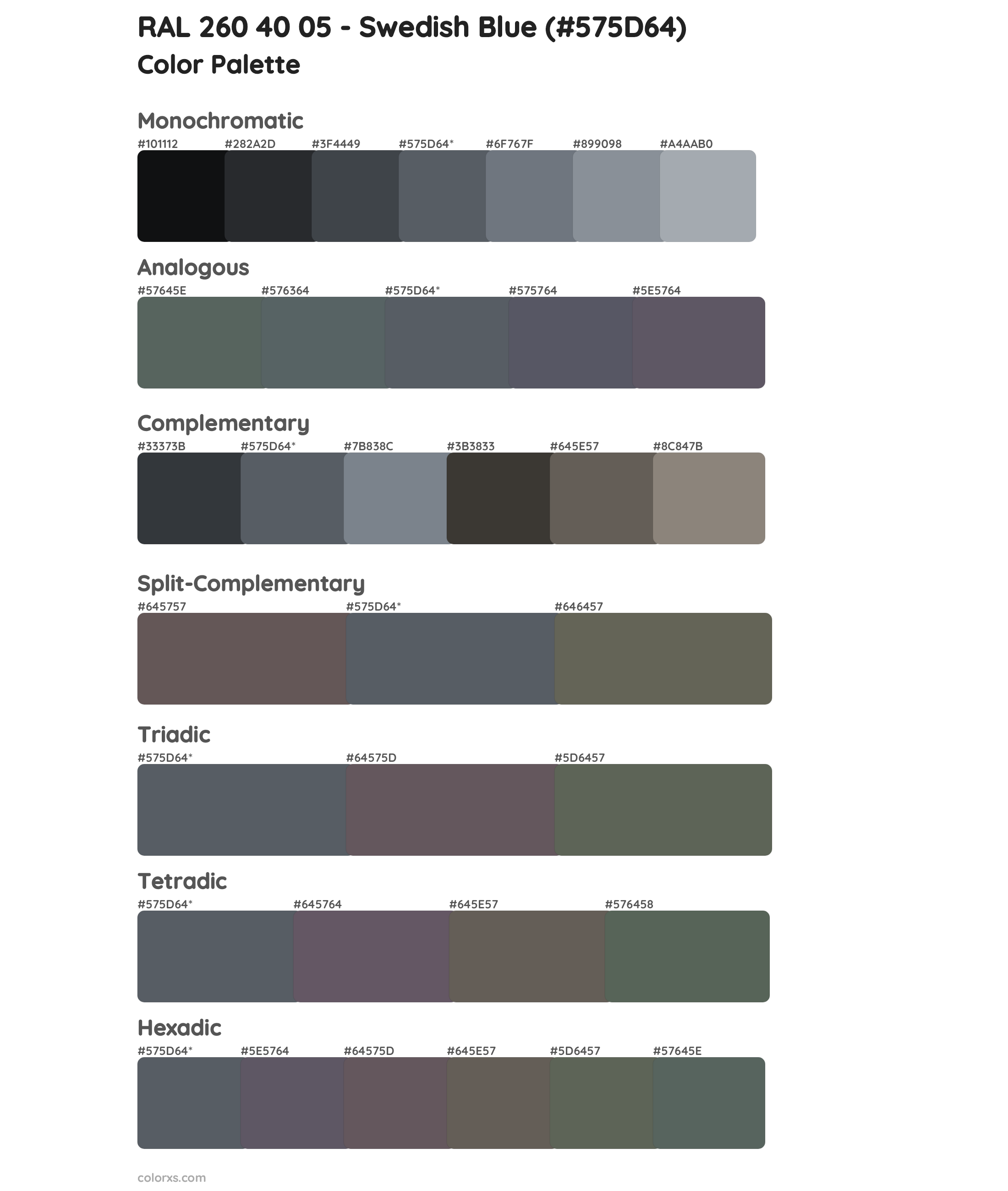 RAL 260 40 05 - Swedish Blue Color Scheme Palettes