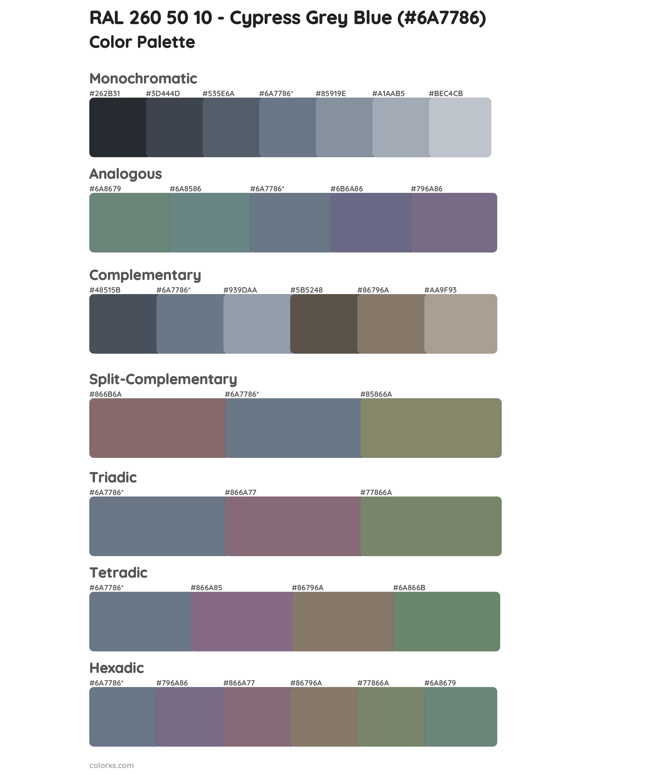 RAL 260 50 10 - Cypress Grey Blue Color Scheme Palettes