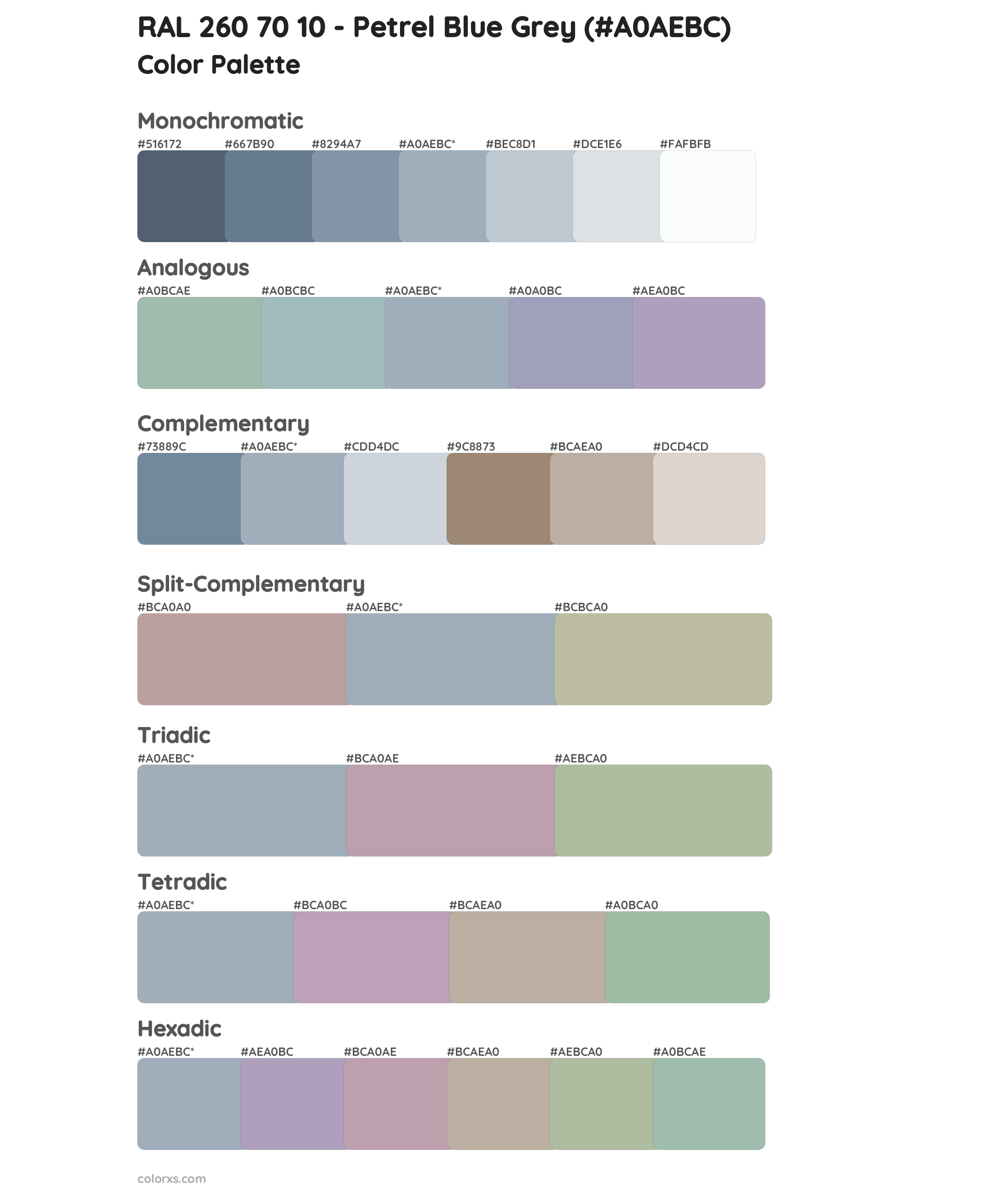 RAL 260 70 10 - Petrel Blue Grey Color Scheme Palettes