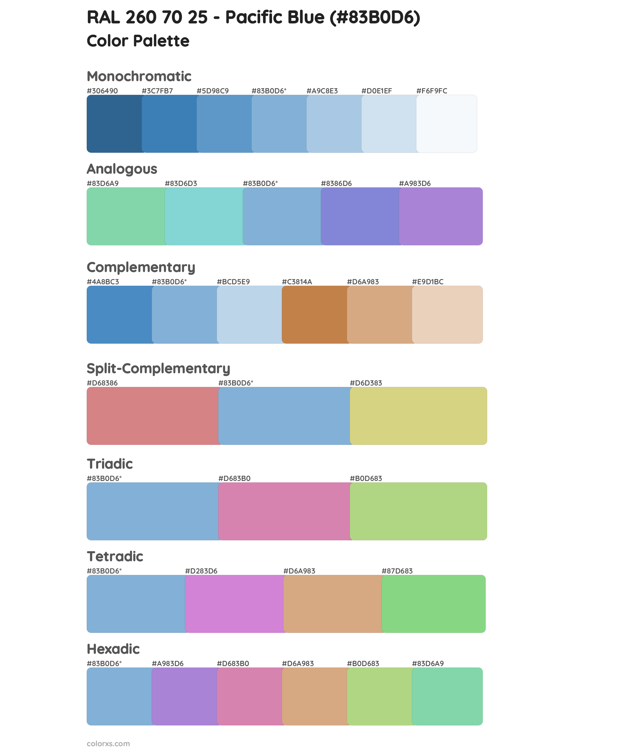 RAL 260 70 25 - Pacific Blue Color Scheme Palettes