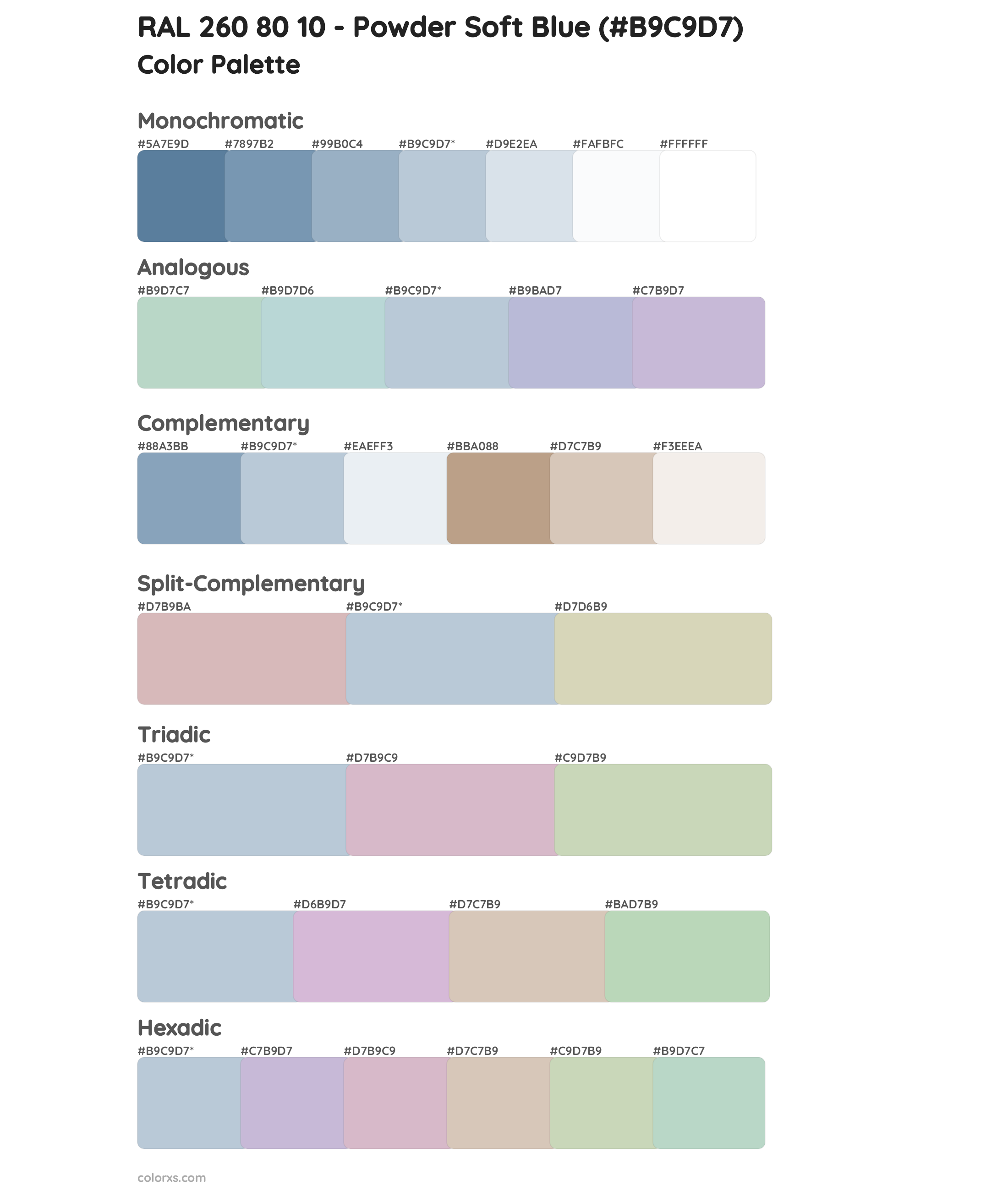 RAL 260 80 10 - Powder Soft Blue Color Scheme Palettes