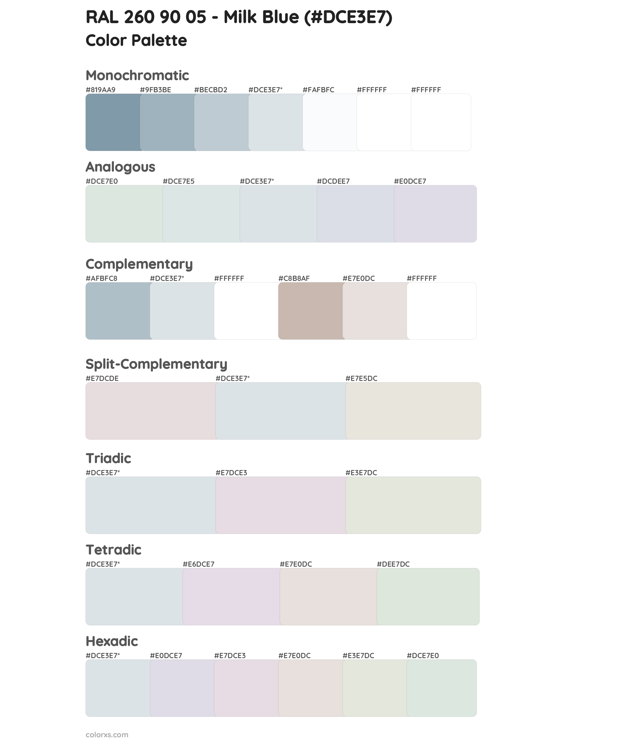 RAL 260 90 05 - Milk Blue Color Scheme Palettes