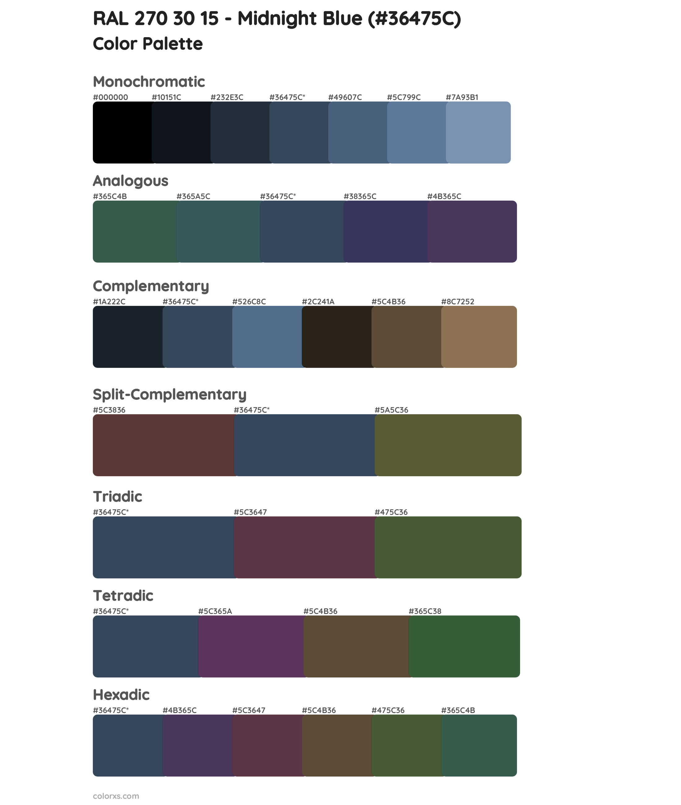 RAL 270 30 15 - Midnight Blue Color Scheme Palettes