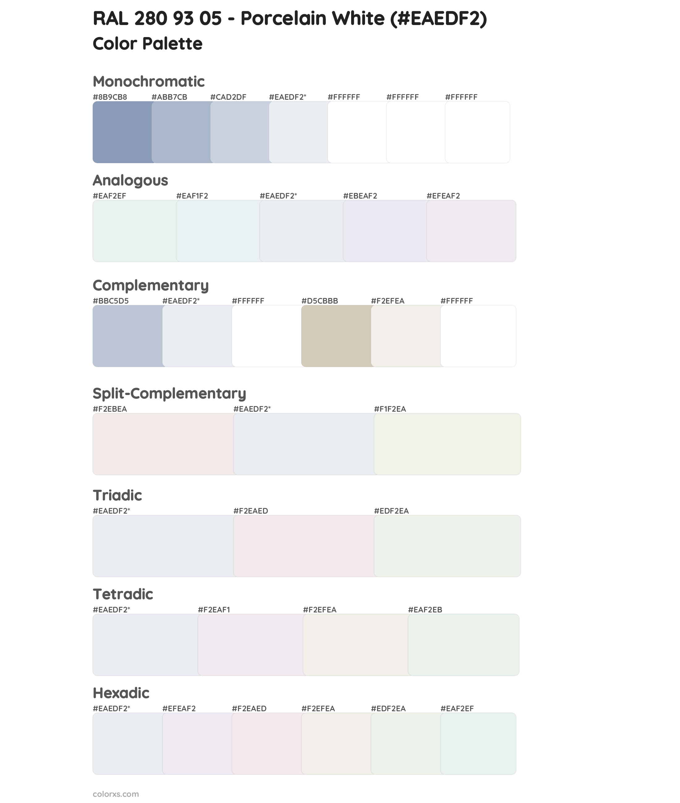 RAL 280 93 05 - Porcelain White Color Scheme Palettes